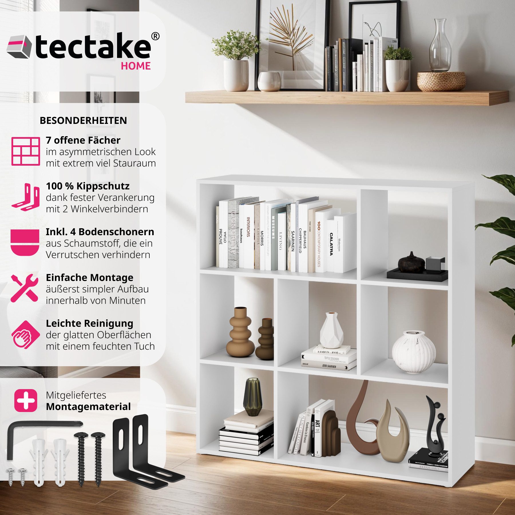 tectake Bücherregal Bücherständer Tartu mit 7 offenen Fächern, 104x29x107cm günstig online kaufen