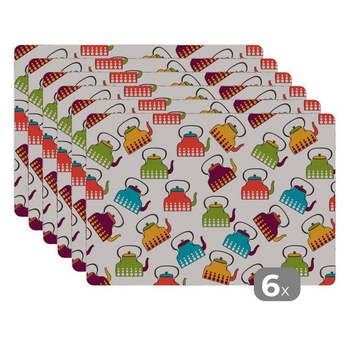 Platzset Design - Retro - Teekanne - Farben MuchoWow (6-St) Platzset Platzdecken Platzmatte Tischmatten Schmutzabweisend