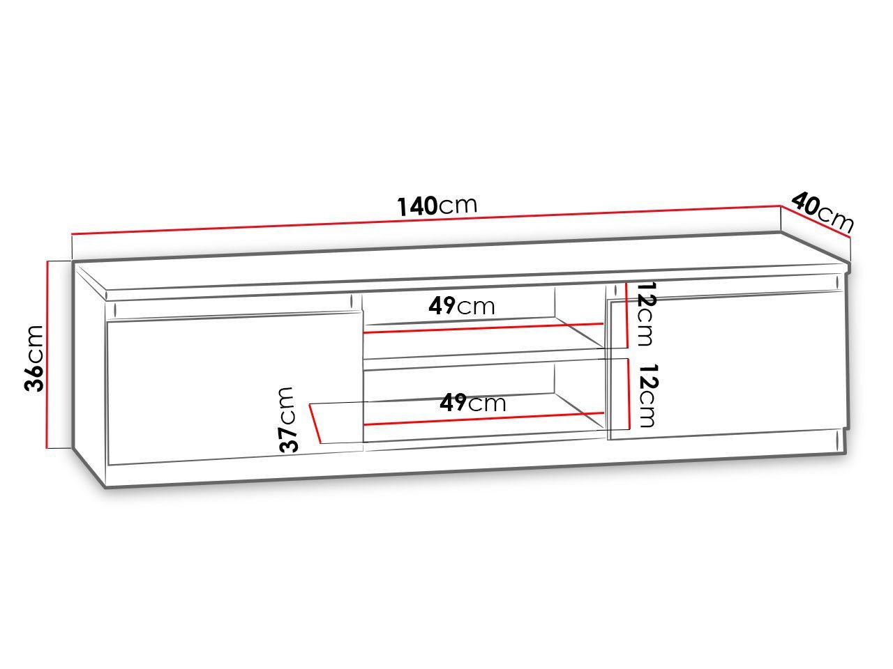 (mit zwei Mirjan24 140 und cm 140x40x36 Drehtüren TV-Schrank Regal)