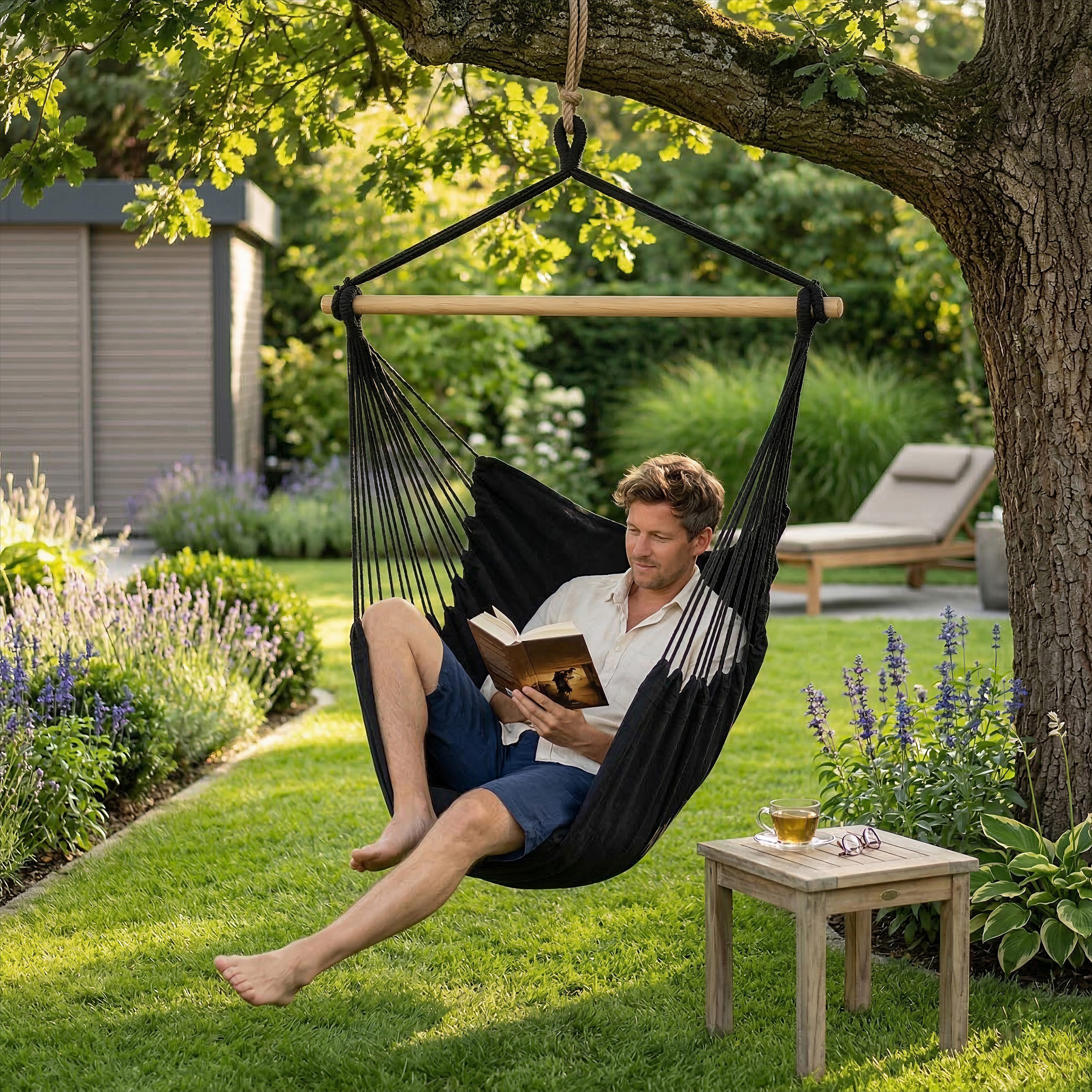 ib style Hängematte Kalea Hängesessel Cappuccino, Hängestuhl mit 2 Kissen und Zubehör - bis 120kg belastbar