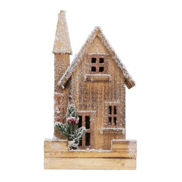 ECD Germany Weihnachtsdorf Dekorative Holz-Weihnachtshaus Deko Holzhaus Winterhaus Weihnachtsdeko, LED-Beleuchtung Warmweiß 19x9x33cm batteriebetrieben mit Timer