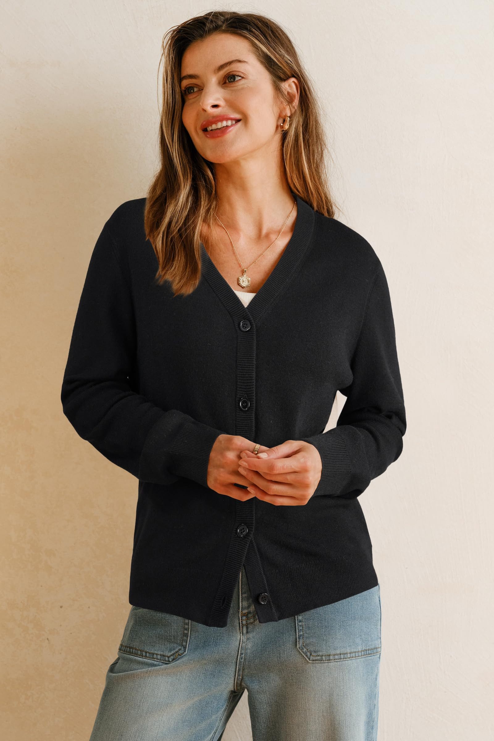 Arach&Cloz Strickjacke Damen Langarm Solid Strickjacken Leichter Cardigan mit V-Ausschnitt