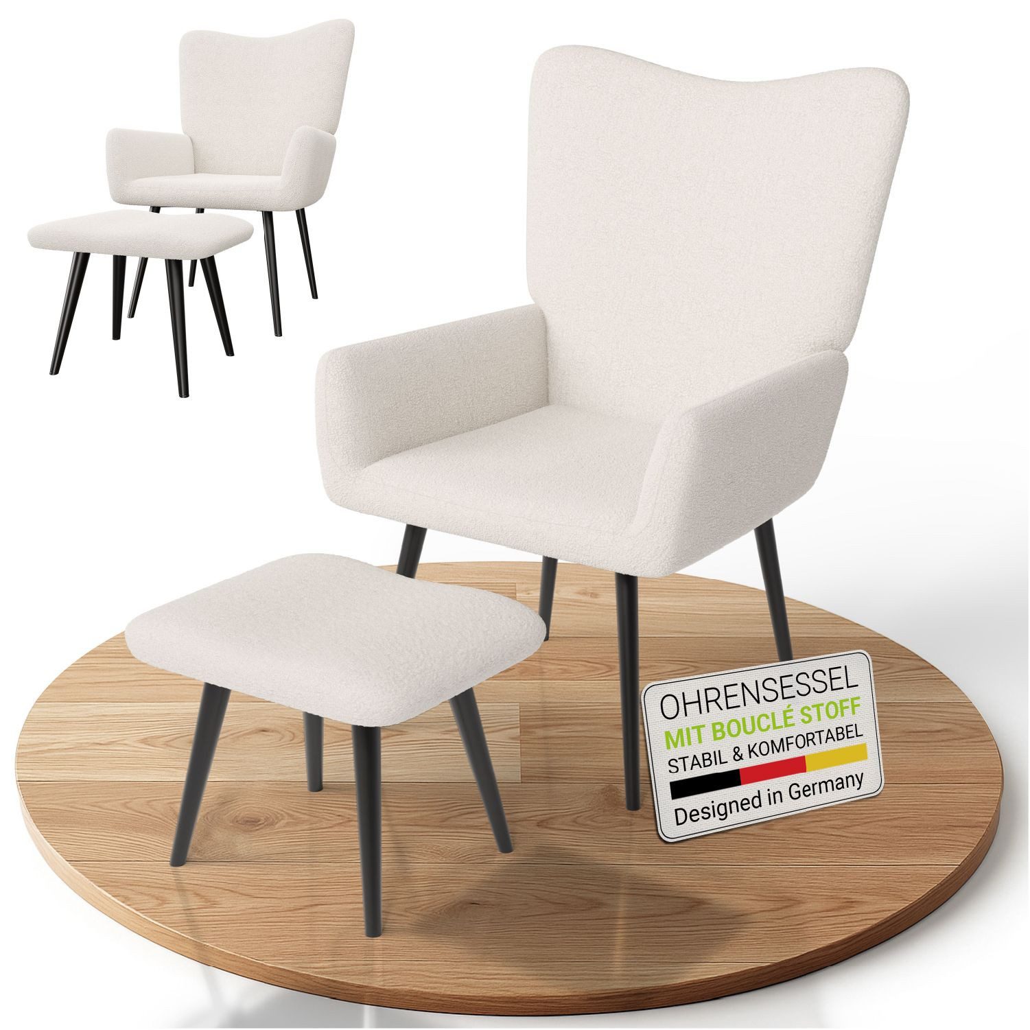 Juskys Ohrensessel Odense, Optionaler Hocker, große Rückenlehne, weicher St günstig online kaufen