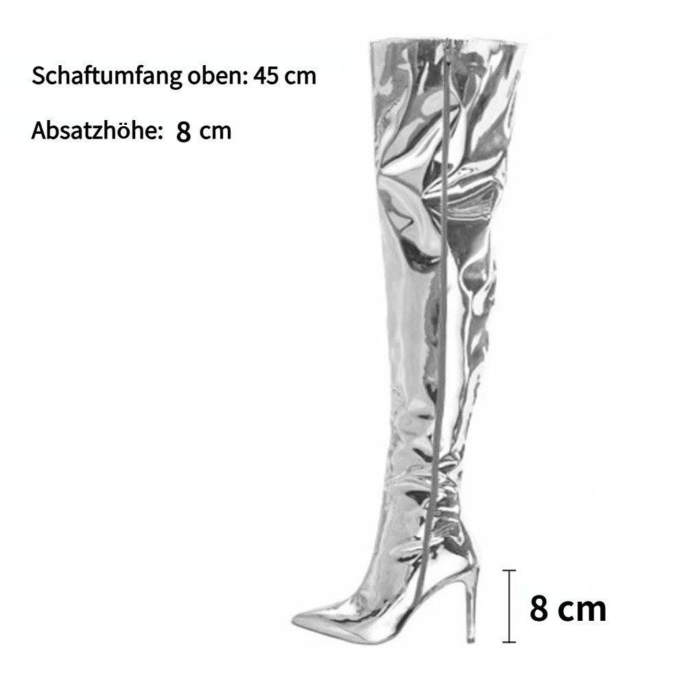 Blusmart Overknees Damen Overknee-Stiefel Metallic PU (Spitze Stiletto Absatz 8 cm, Reißverschluss) Für Winter Party Stiefel – Bild 5 von 5