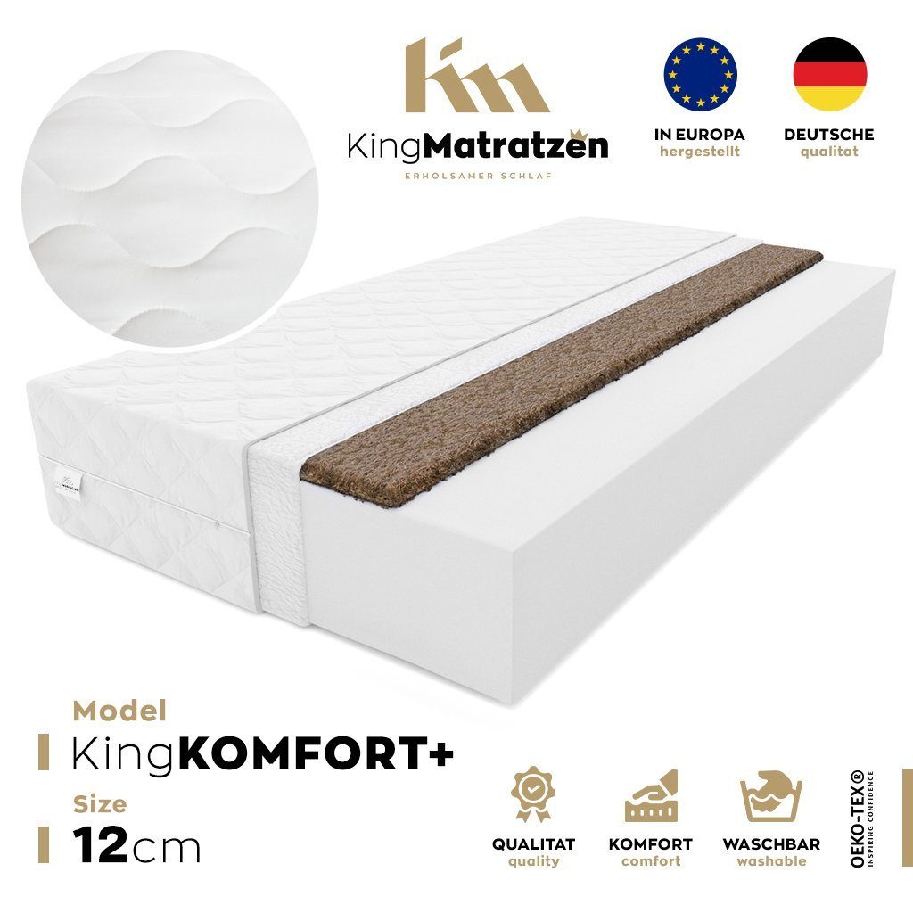Kaltschaummatratze Matratzen bett H3/H4 KingKOMFORT PLUS 12cm 140 x200 cm,  KingMatratzen, 12 cm hoch