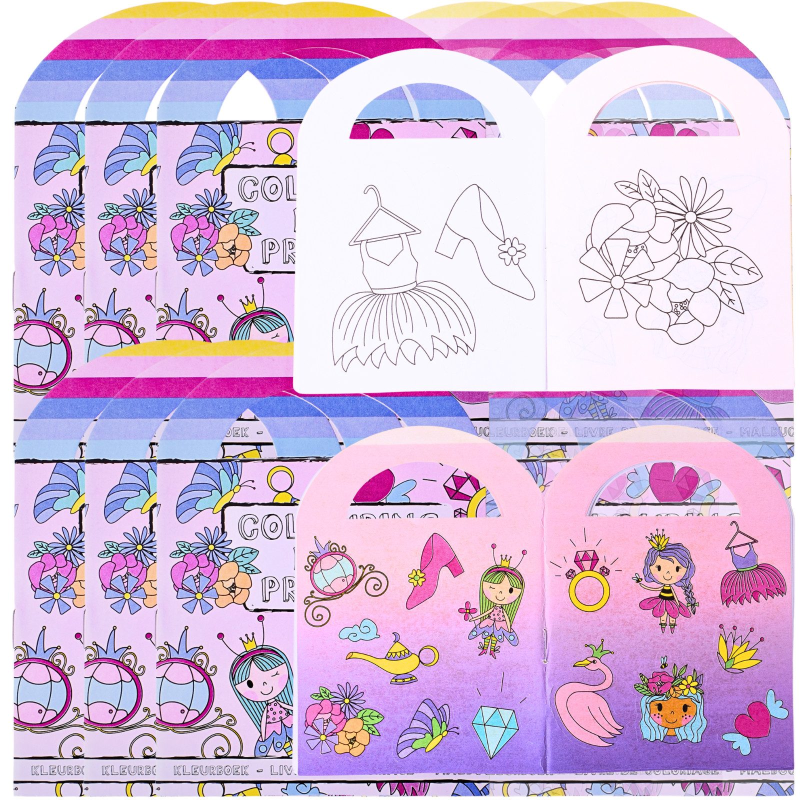 TE-Trend Stickerbuch 12 Stück Prinzessin Motiv Malheft Ausmalheft Set mit je 15 Sticker, mit 15 Prinzessin-Sticker