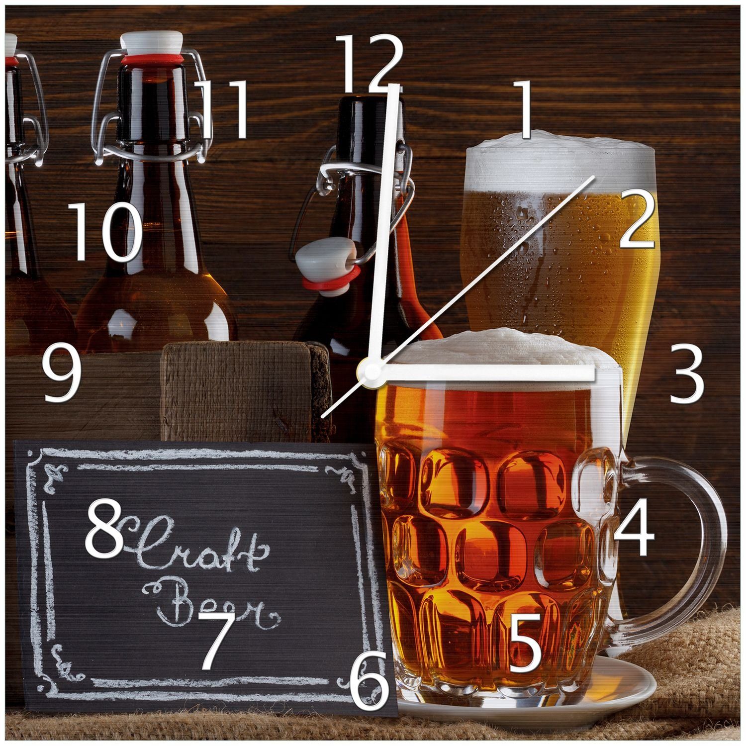 Wallario Wanduhr Biervarianten - Pils im Glas Flaschenbier Schild Craft Beer (Aluverbunduhr)