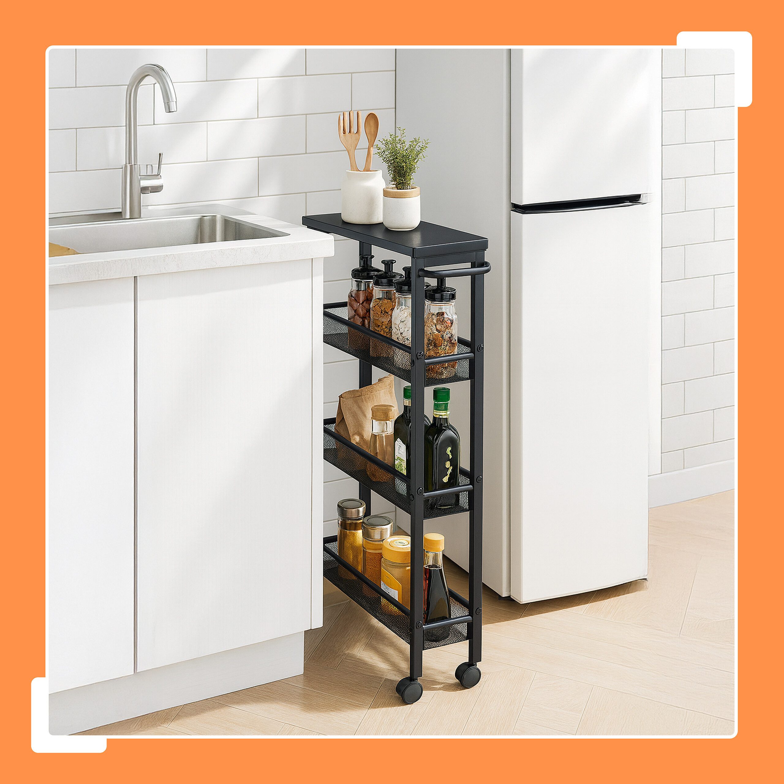 relaxdays Küchenwagen Nischenwagen mit 4 Ebenen, schwarz günstig online kaufen