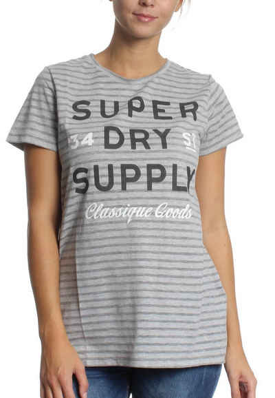 Superdry T-Shirt Superdry Damen T-Shirt CLASSIQUE GOODS LONG LINE Outre Grey Marl