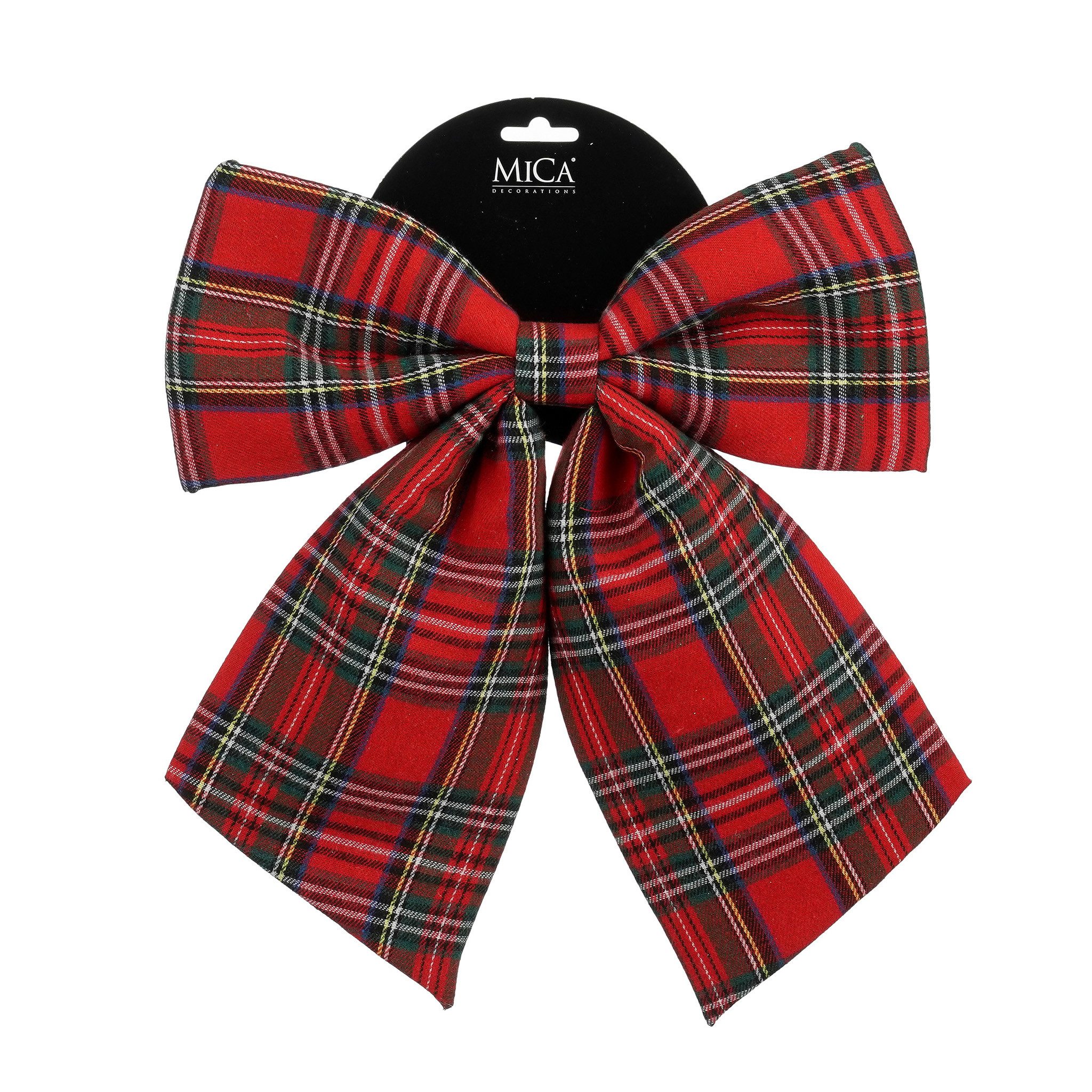 Mica Decorations Weihnachtsbaumschleife, Weihnachtsschleifen 12cm Polyester mit Karomuster 2er Set Rot / Grün