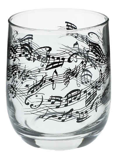 Musikboutique Glas, Trinkgefäß, bedruckt mit Notenlinien-Motiv