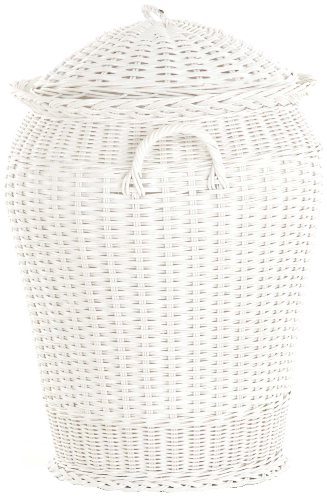 Krines Home Wäschetonne Wäschekorb Wäschetonne Wäschesammler Ø 50 cm aus echtem Rattan, rund mit Deckel und Inlett