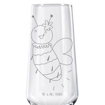 Mr. & Mrs. Panda Sektglas Biene Blume - Transparent - Geschenk, Hummel, Sektglas mit Gravur, Se, Premium Glas, Persönliche Gravur