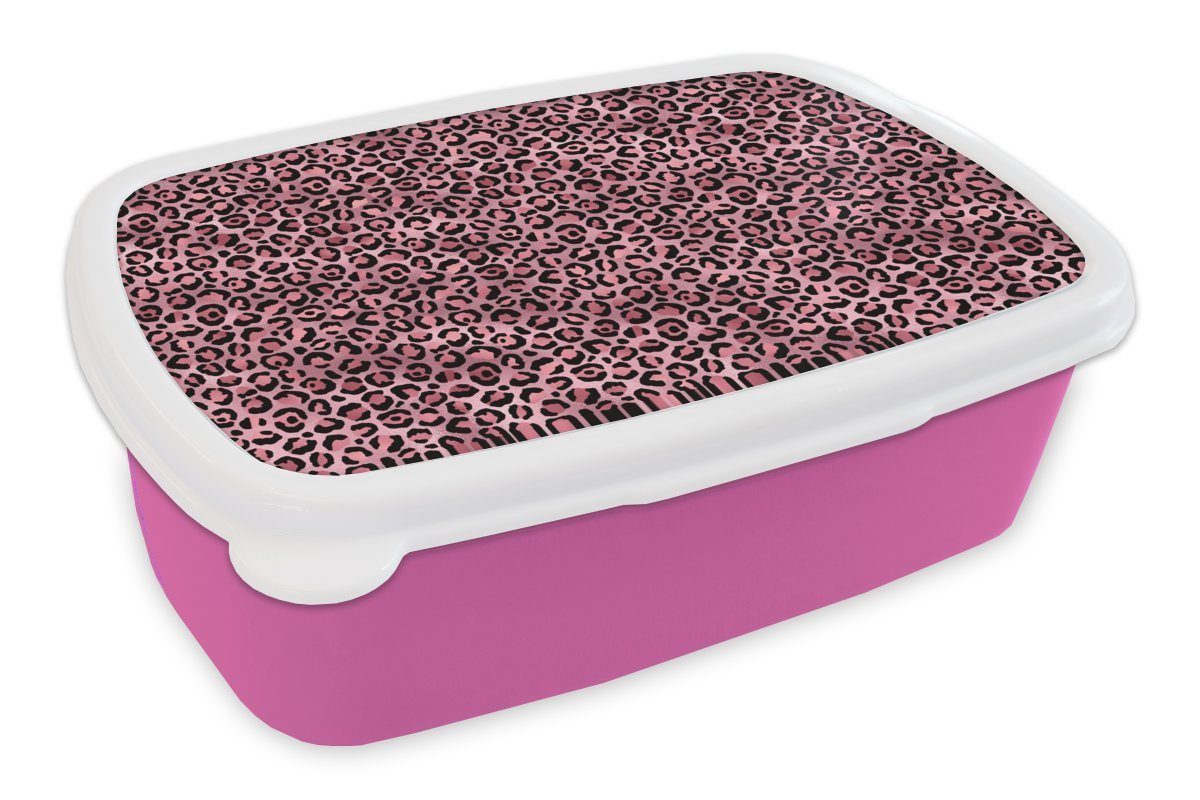 MuchoWow Lunchbox Panther - Rosa - Tiermotiv - Muster, Kunststoff, (2-tlg), Brotbox für Erwachsene, Brotdose Kinder, Snackbox, Mädchen, Kunststoff