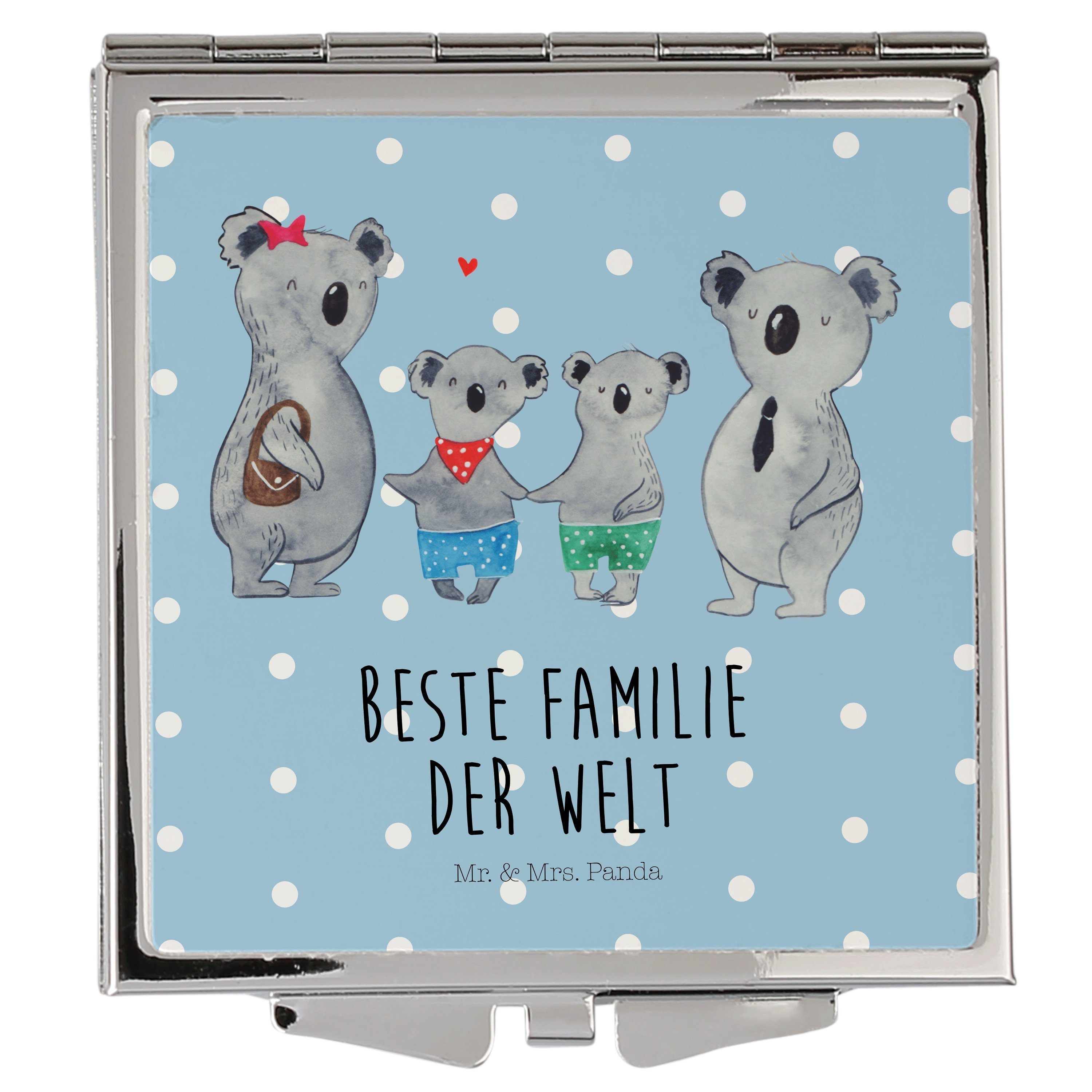 Mr. & Mrs. Panda Kosmetikspiegel Koala Familie zwei - Blau Pastell - Geschenk, Quadrat, Koalafamilie, (1-St)