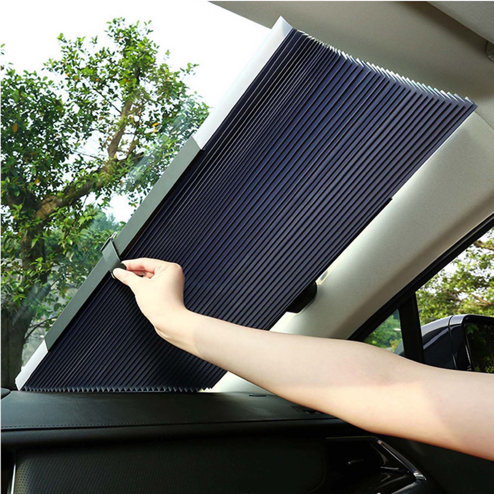MOPUEA Autosonnenschutz Sonnenblende Auto für Windschutzscheibe aus Akkordeon, (Auto Sonnenschutz Teleskop UV Schutz reflektierende Autoabdeckung, Teleskop Auto Sonnenschutz mit UV Schutz und Wärmeisolierung), UV Schutz hitzereflektierend teleskopisch einfach Montage Saugnapf