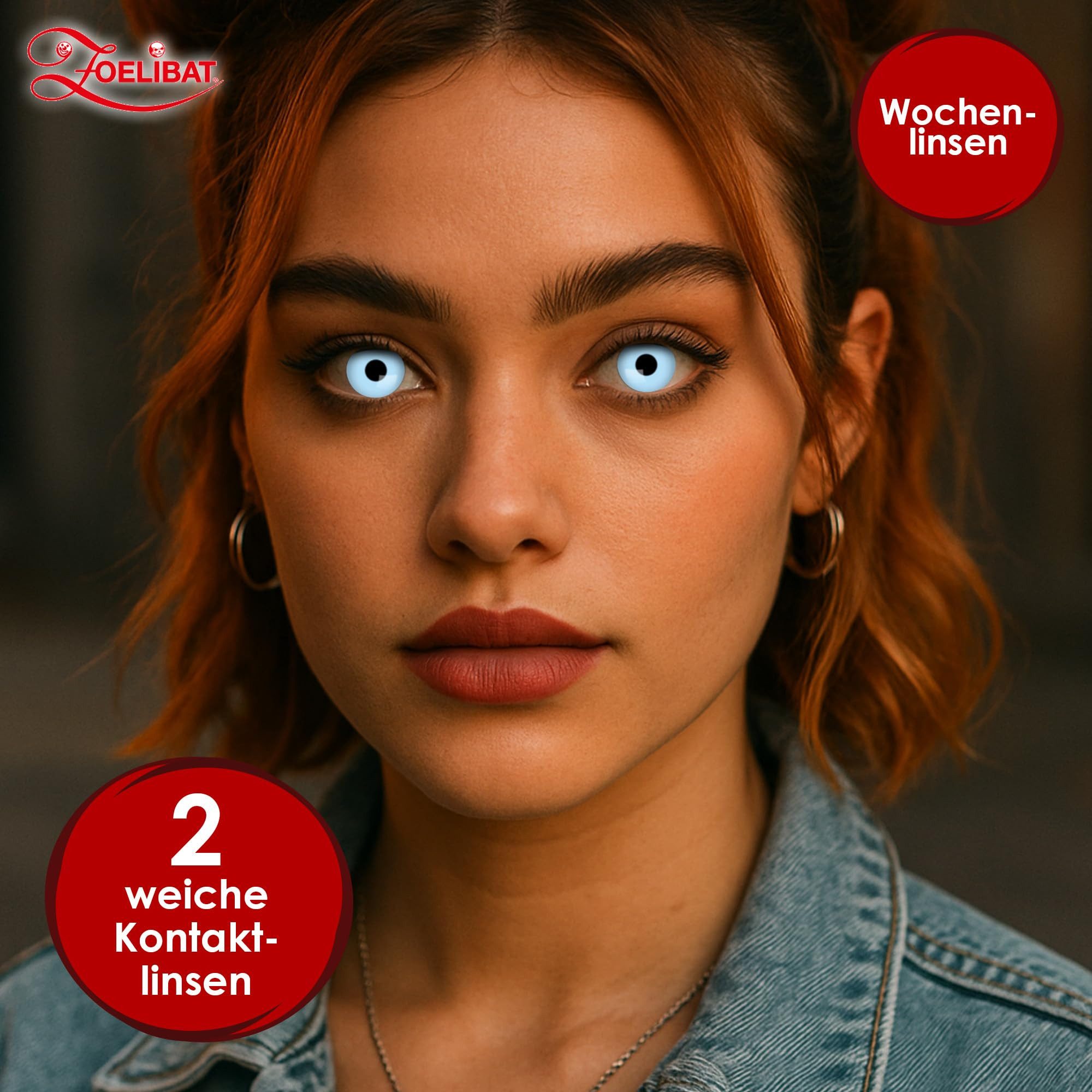 Eyecatcher Farblinsen Zoelibat Eyecatcher Wochen-Kontaktlinsen Ice Blue Wochenlinsen Linsen, auffällige Farben für Horror, Gothic, Fantasy, Cosplay Fans