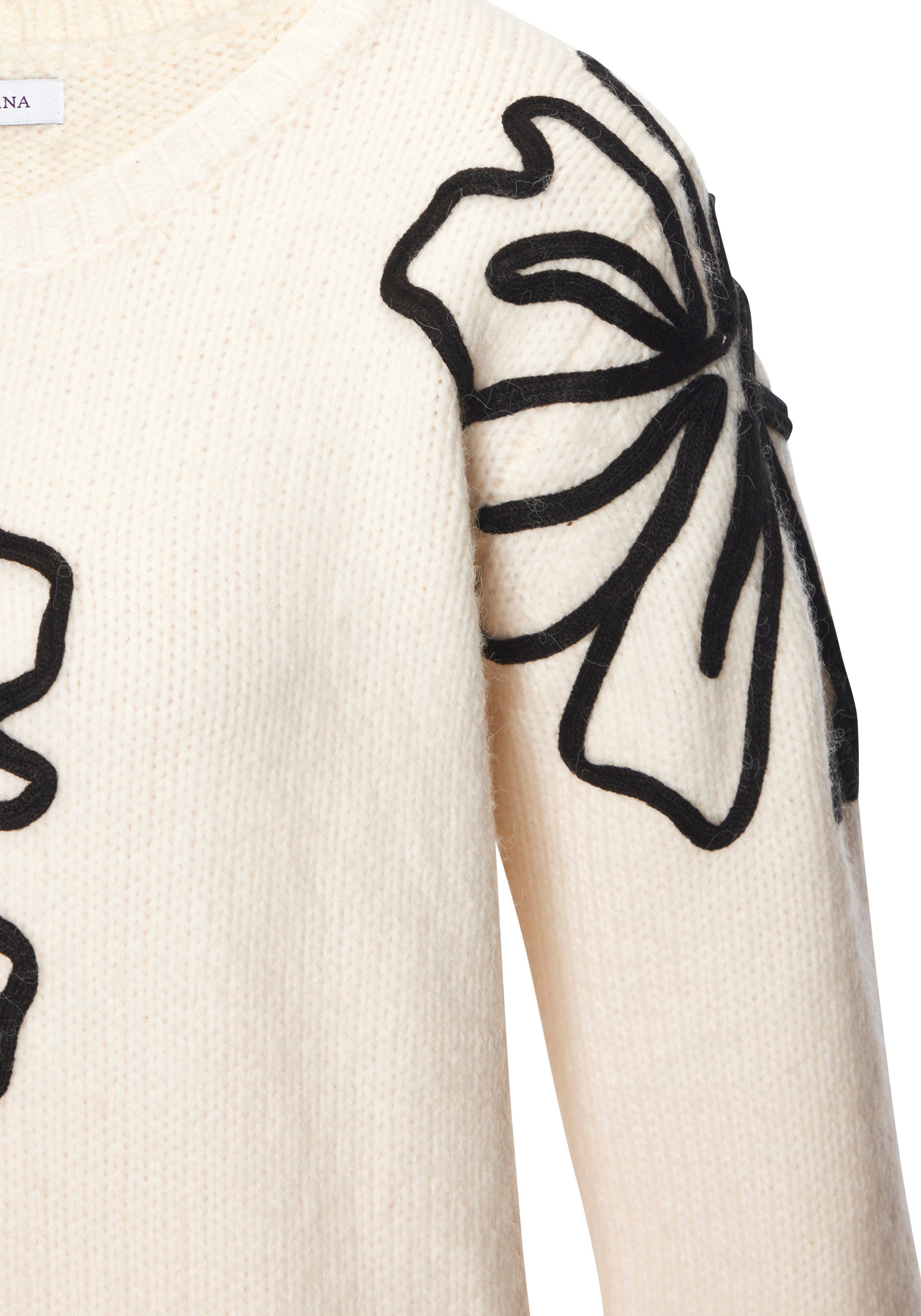 LASCANA Strickpullover mit Blumen-Applikation, Winterpullover, modisch