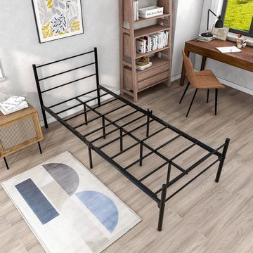 Flieks Metallbett, Einzelbett Kinderbett mit Lattenrost Schwarz 90x200cm