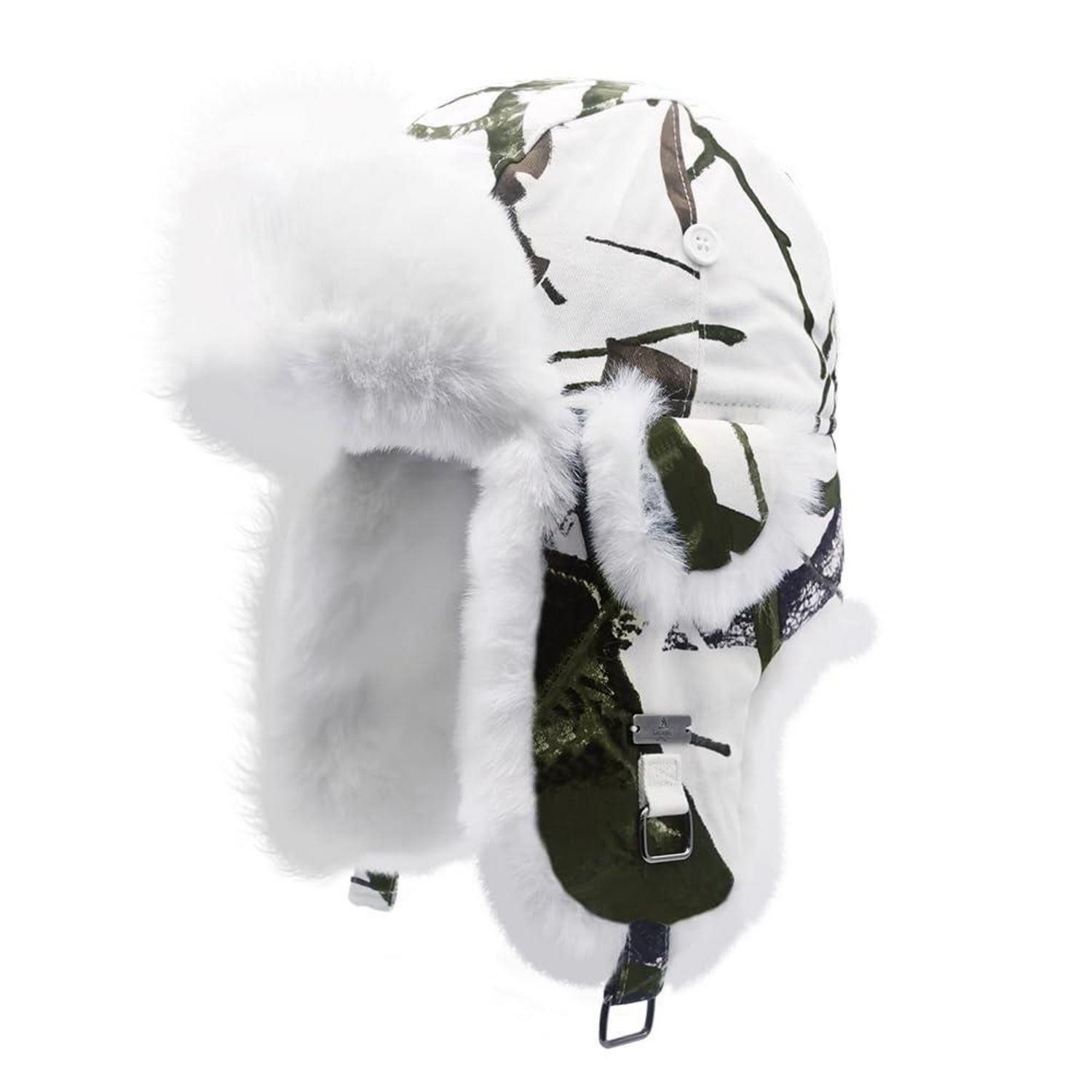 LuxusKollektion Ohrenmütze Fliegermütze Winter Mütze mit Kunstfell Weiß (1-St)