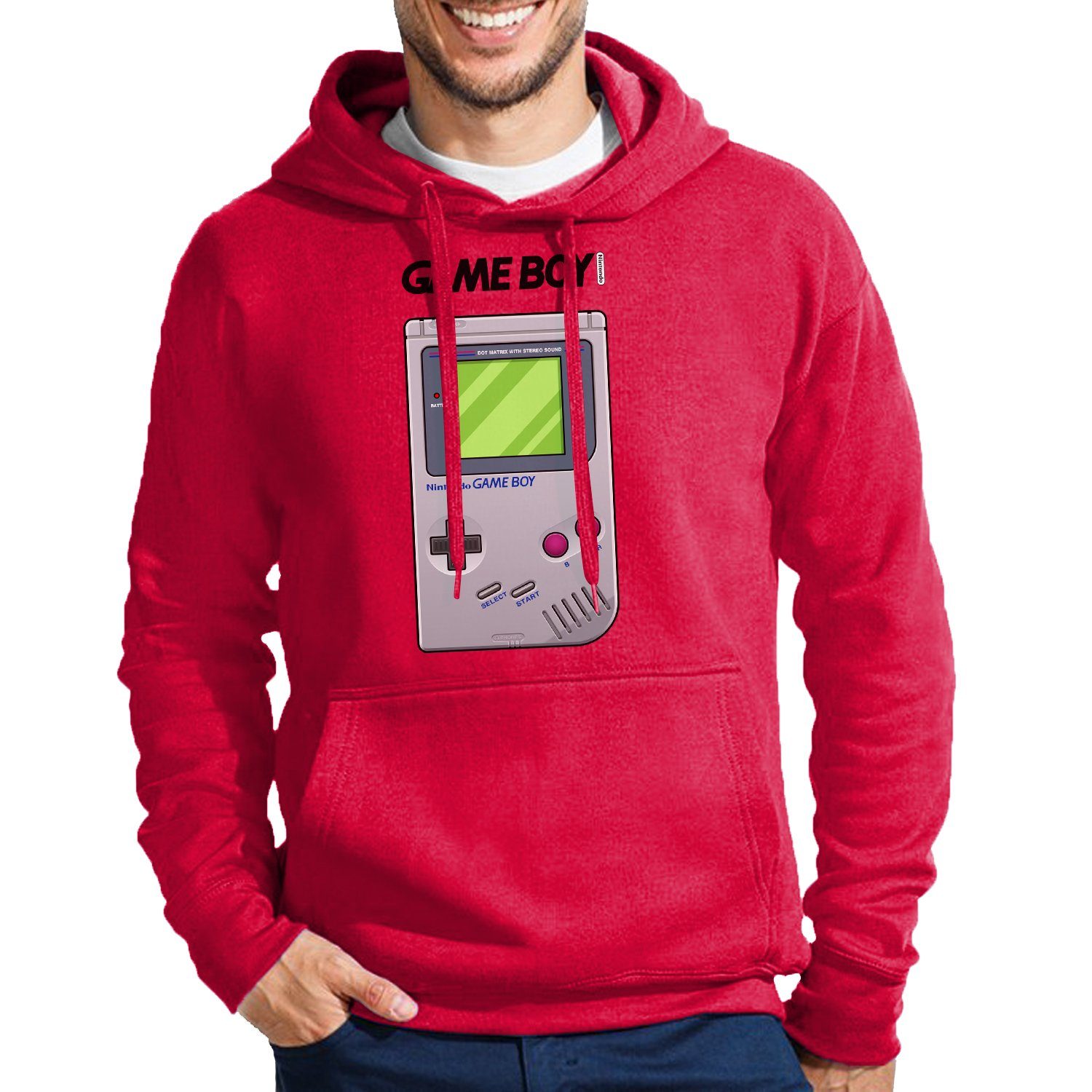 Blondie & Brownie Hoodie Herren Game Boy Retro Nintendo Konsole Gamer mit Kapuze Rot