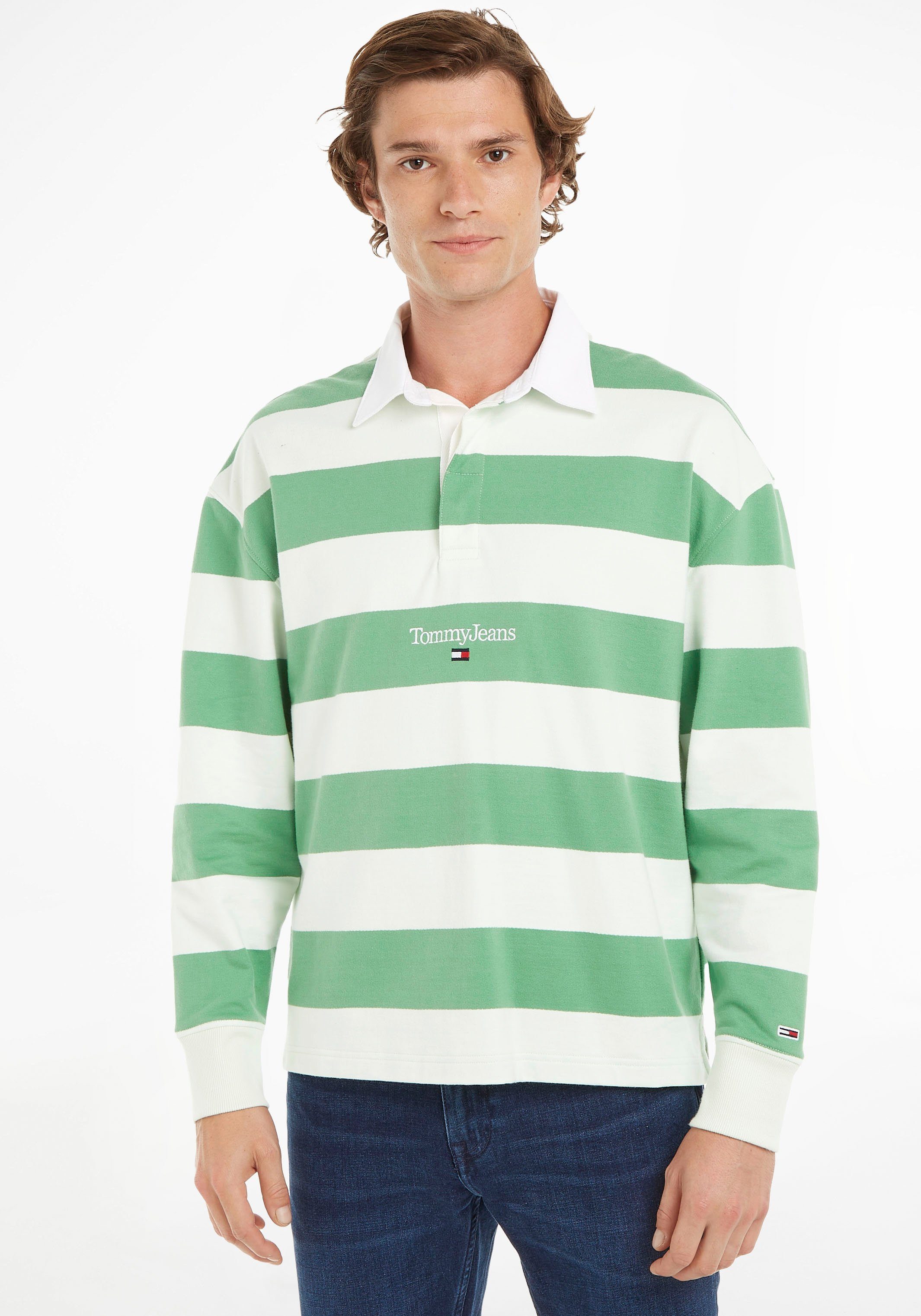 Sweatshirt Tommy RUGBY mit TJM SERIF Jeans LINEAR Polokragen STRIPE