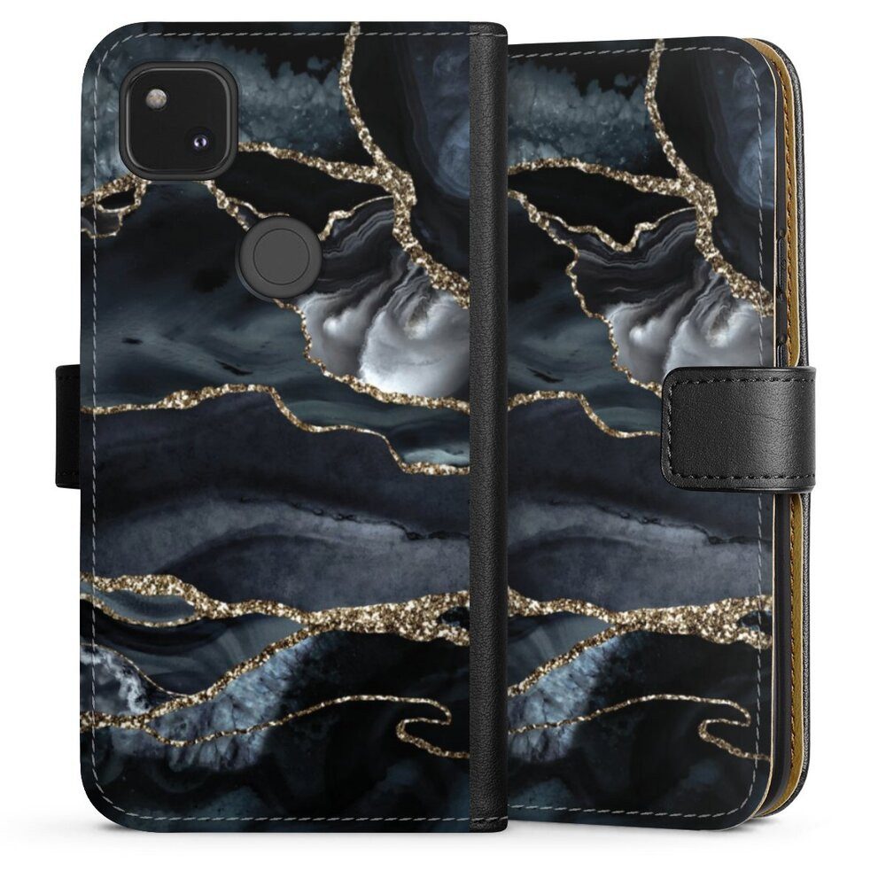 DeinDesign Handyhülle Glitzer Look Marmor Trends Dark marble gold Glitter look, Google Pixel 4a Hülle Handy Flip Case Wallet Cover Handytasche Leder