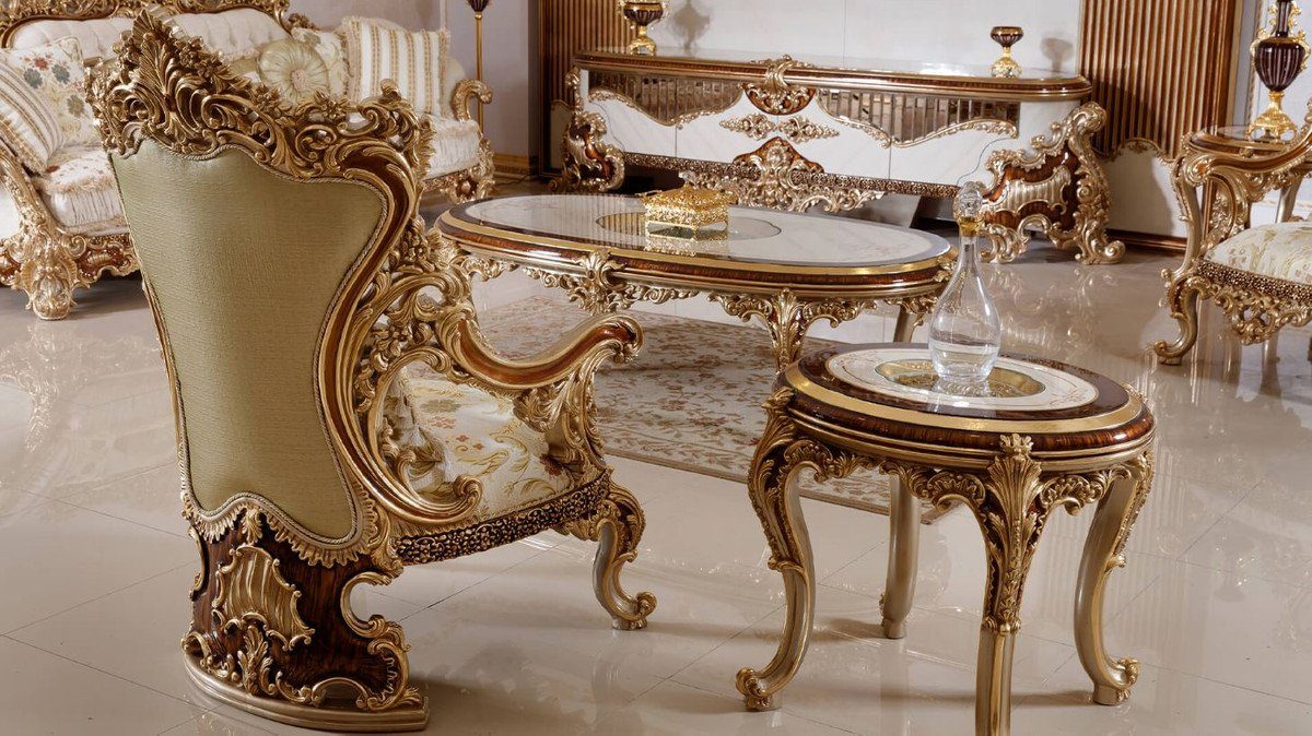 Barock Möbel - - / & Casa Luxus Padrino Couchtisch Braun Prunkvoll Glasplatte / Gold mit Couchtisch Wohnzimmertisch Barock - Weiß Edel Prunkvoller