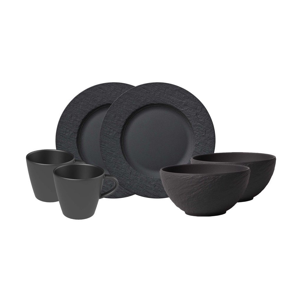 Villeroy & Boch Frühstücks-Geschirrset Manufacture Rock Fruehstuecksset 6tlg. EC (6-tlg), 2 Personen, Porzellan