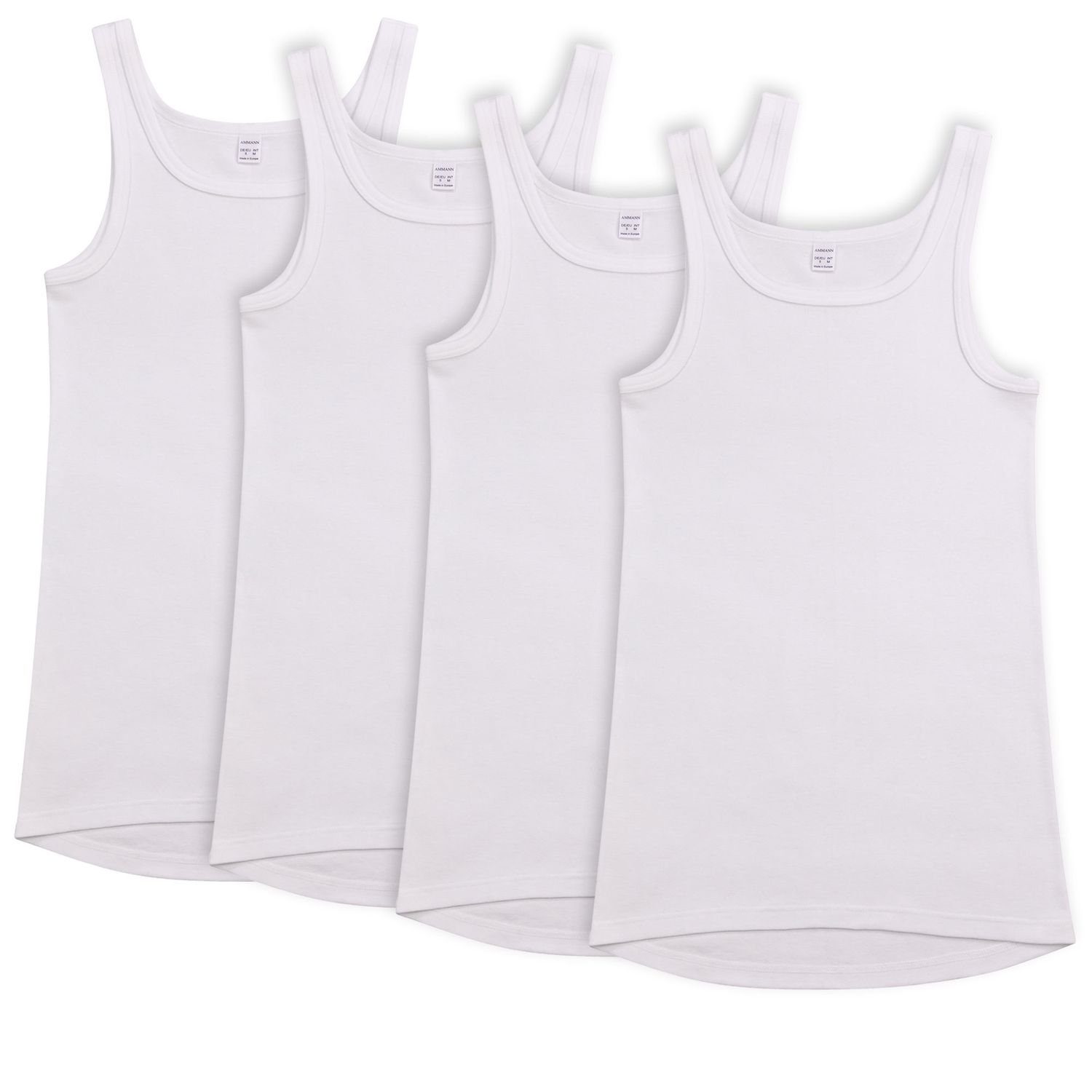 Ammann Unterhemd Feinripp (Mehrpack, 4-St., 4 Stück) mit verlängertem Rücken, keine Seitennähte im 4er Pack