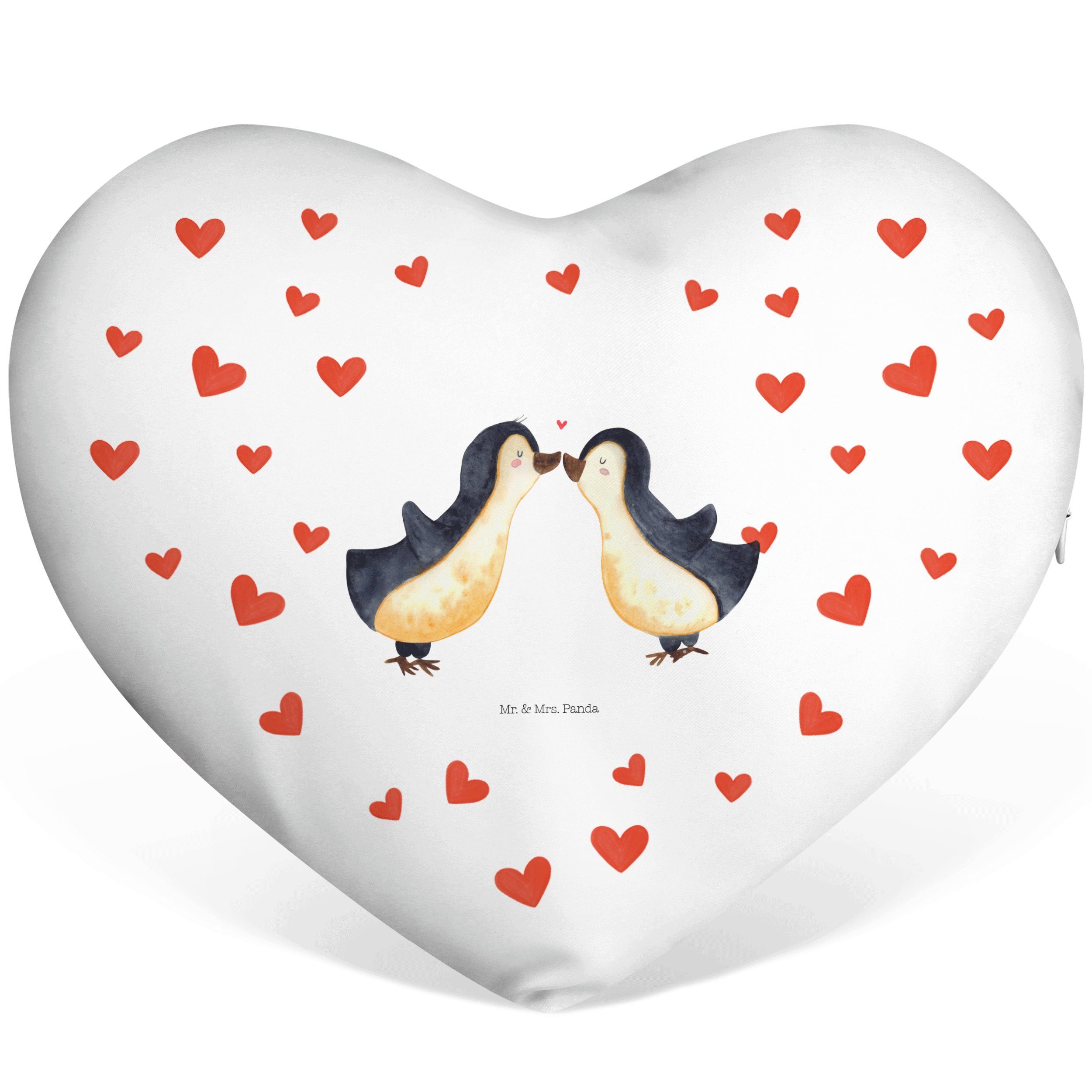 Mr. & Mrs. Panda Dekokissen Pinguin Liebe - Weiß - Geschenk, Herz, Pinguine, Ehefrau, Kissen, Fre