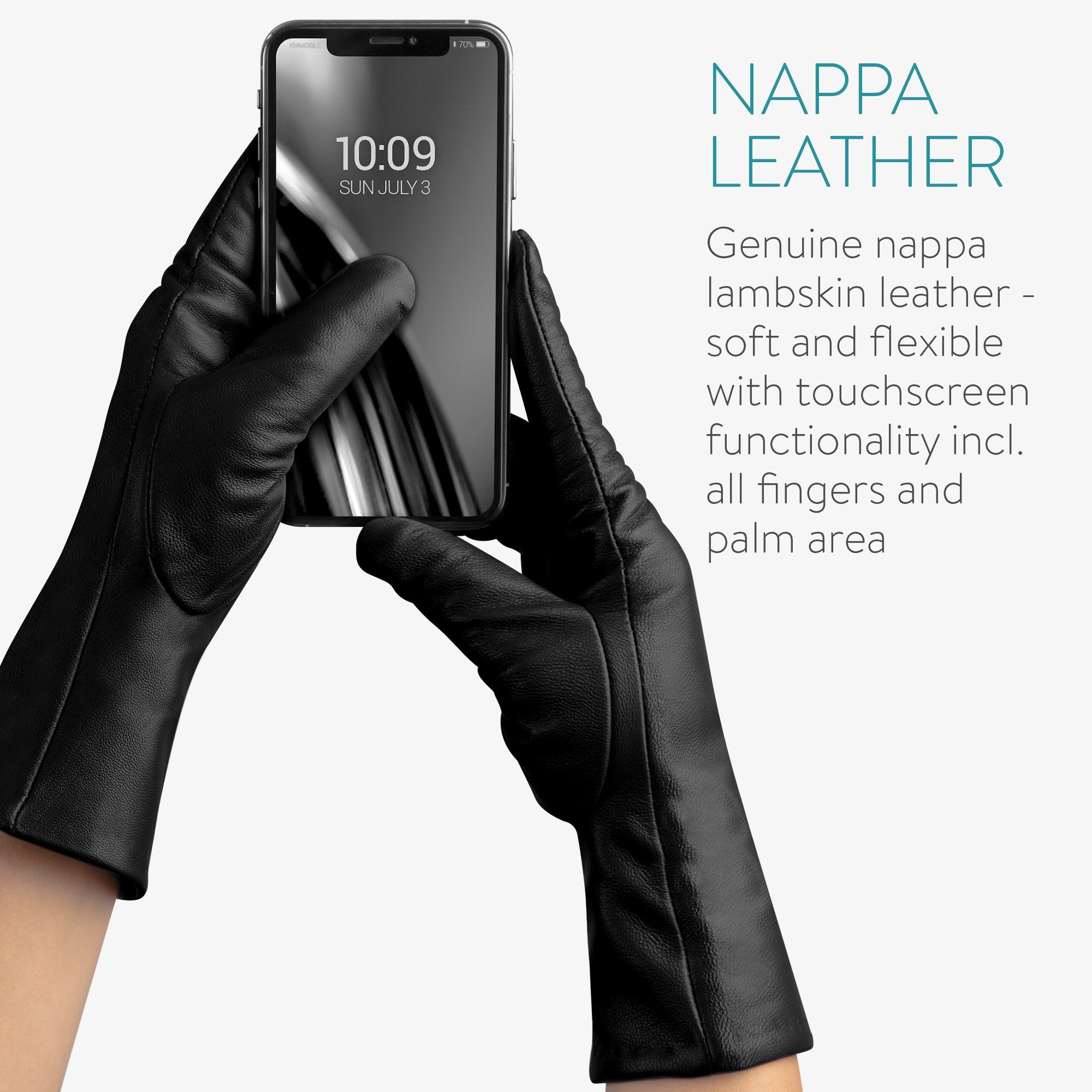 Lederhandschuhe Mix - Touchscreen - S Damen Navaris Lammleder - Handschuhe Kaschmir Nappa
