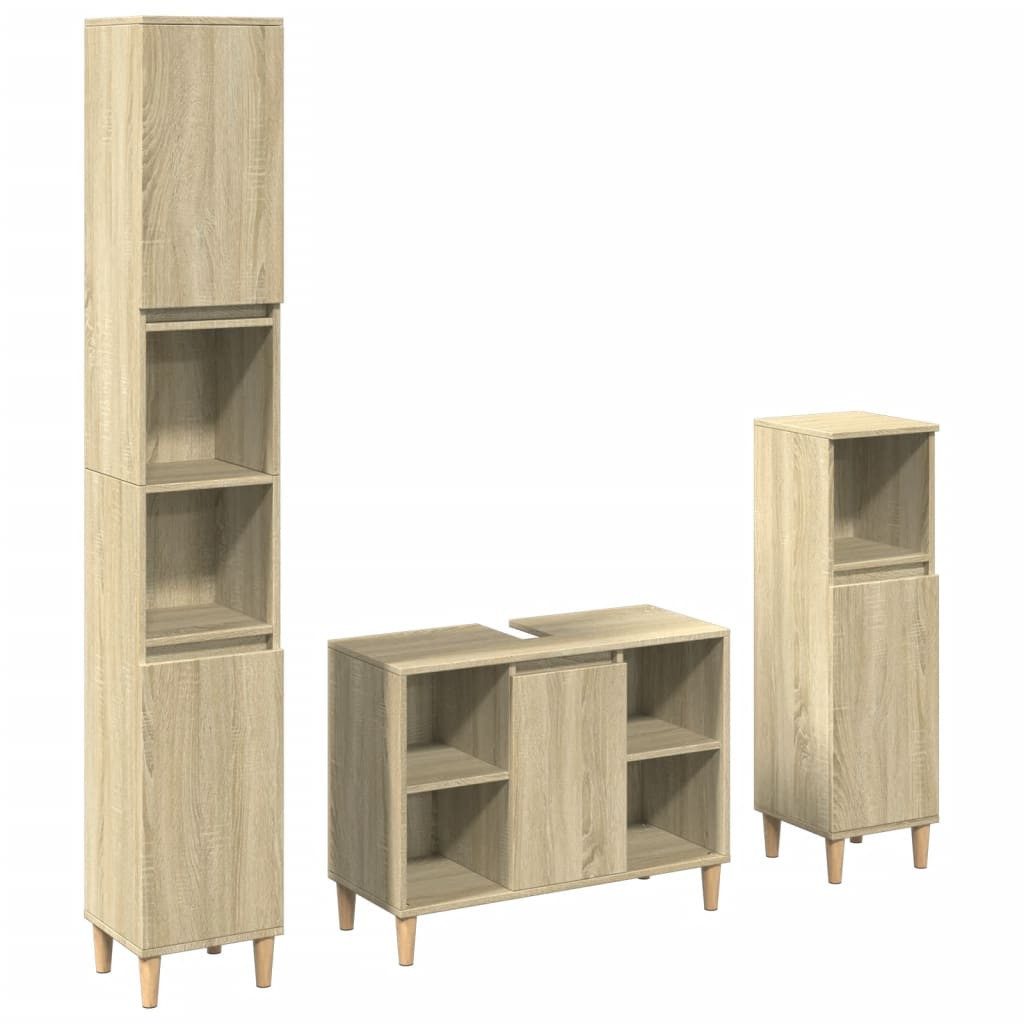vidaXL Badezimmer-Set 3-tlg. Badmöbel-Set Sonoma-Eiche Holzwerkstoff, günstig online kaufen