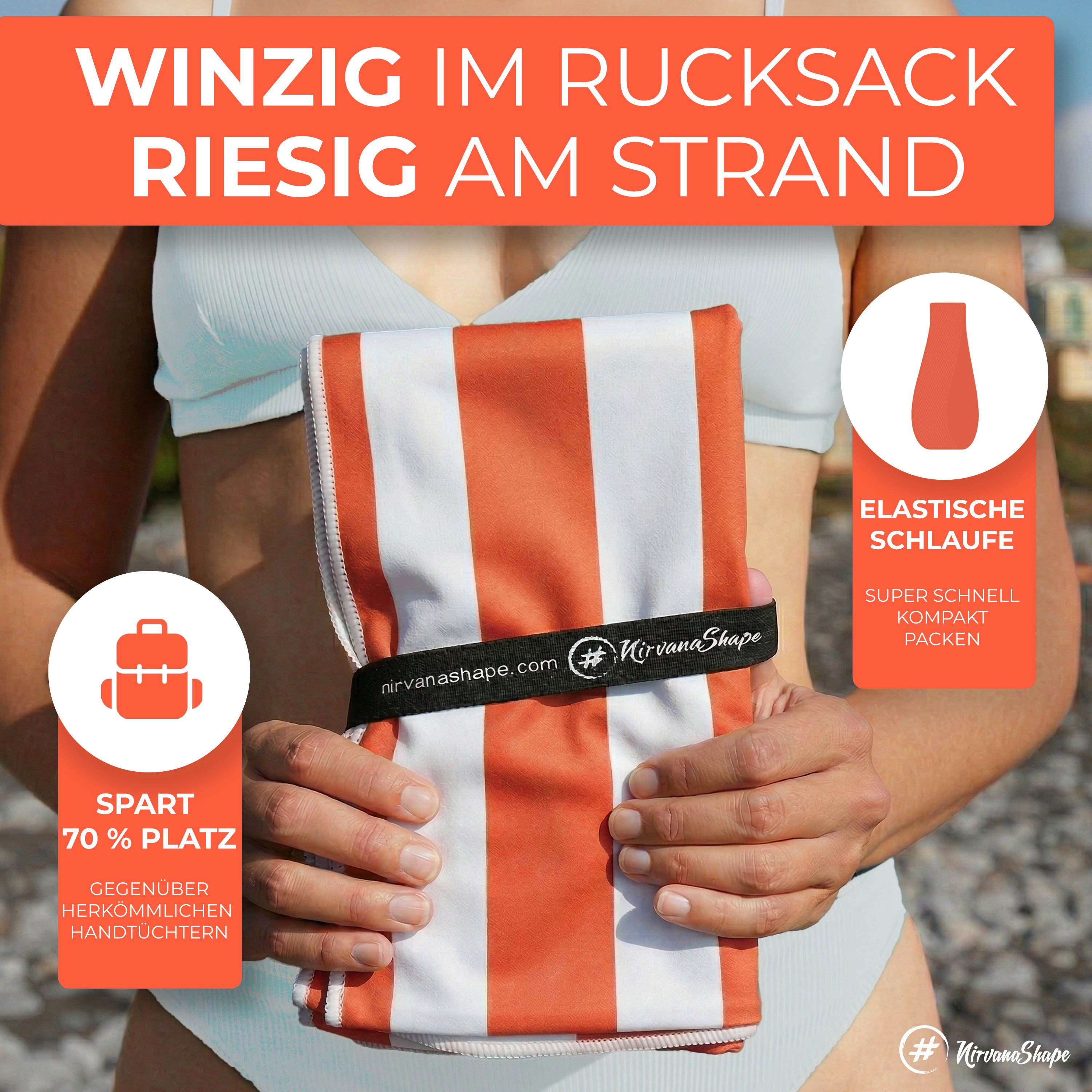 NirvanaShape Strandtuch Reise Handtuch Strandtuch XXL - Strandhandtuch, Mikrofaser Badetuch – Bild 4 von 5
