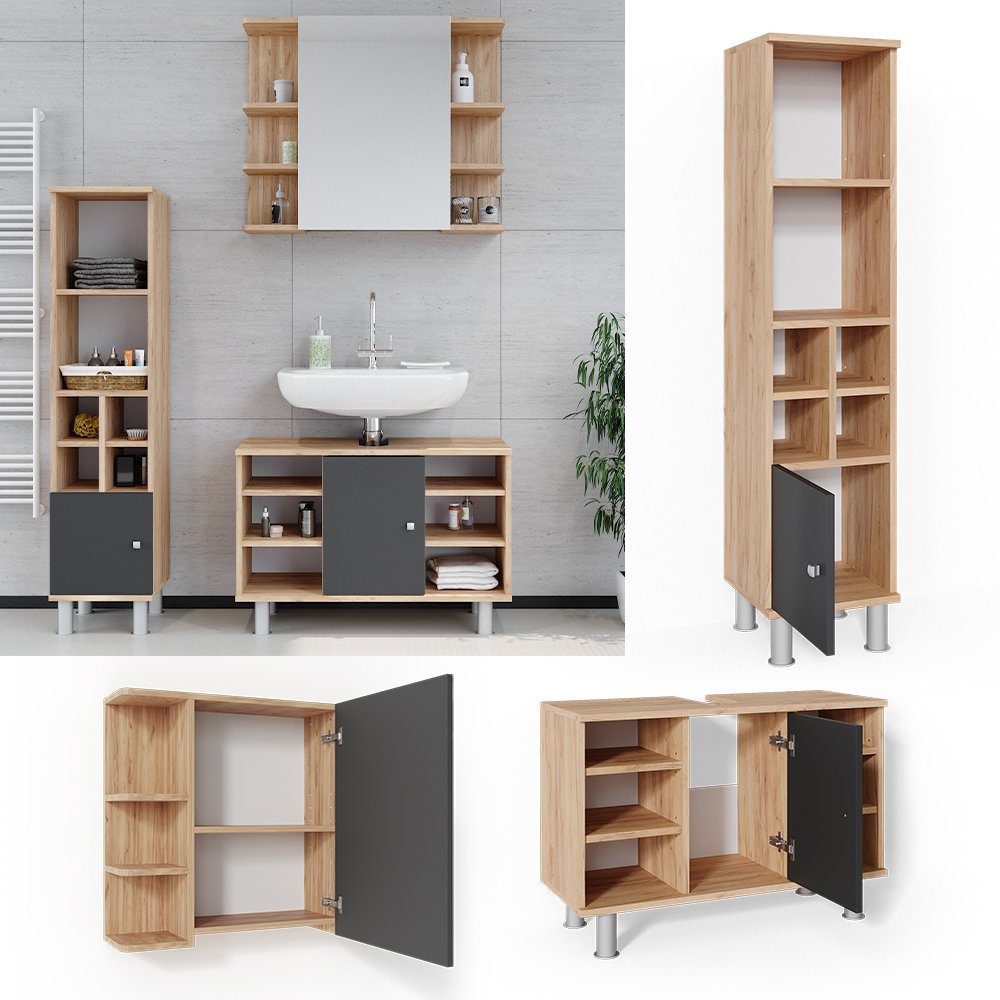 Vicco Badmöbel-Set Fynn, Goldkraft Eiche/Anthrazit, 3 günstig online kaufen