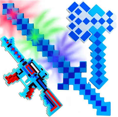 Festivalartikel Lichtschwert LED-3-in-1-Set, Diamant-Pixel Replik Minecraft SCHWERT+ AXT+ GEWEHR (1-tlg)