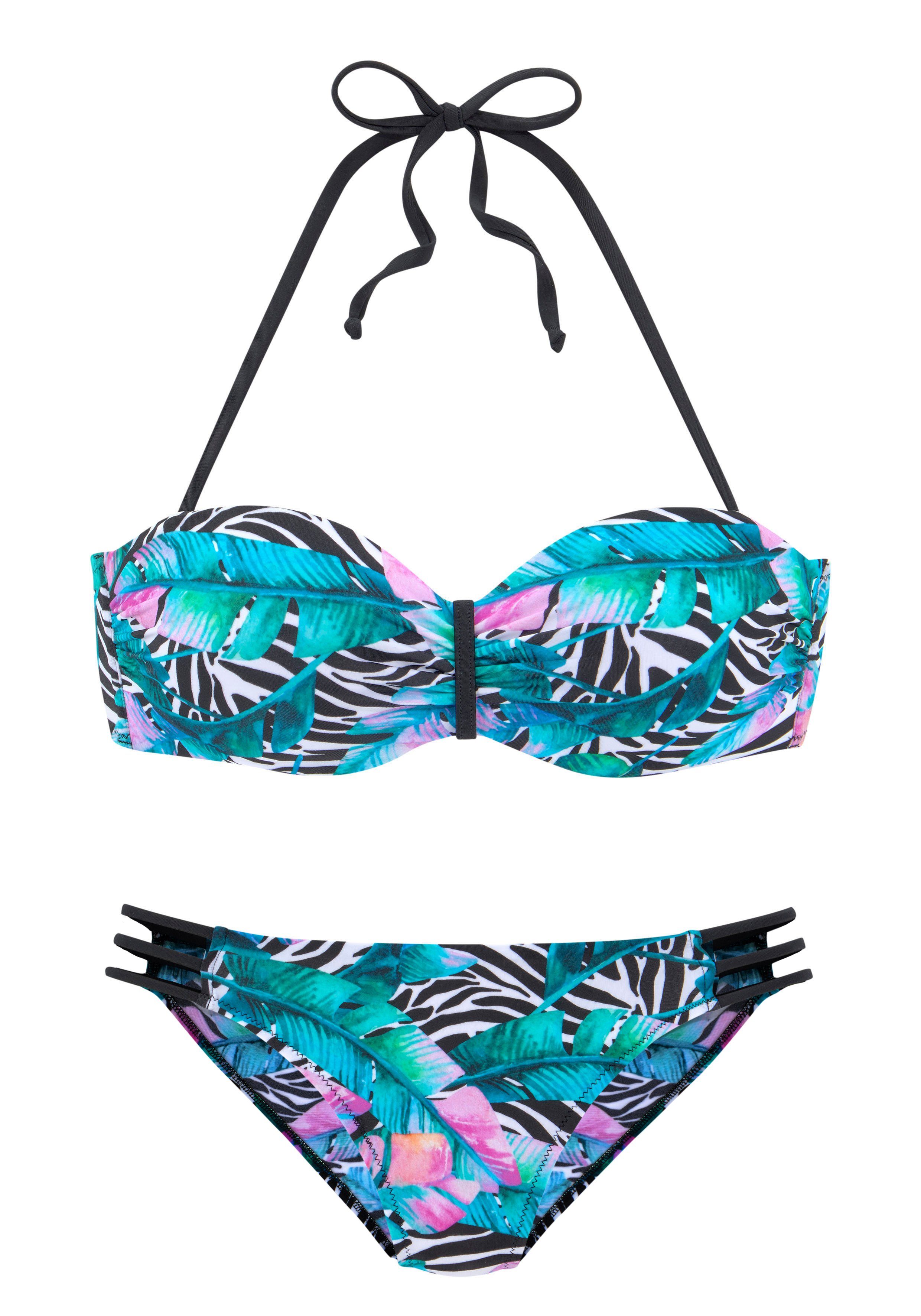 Vivance Bügel-Bandeau-Bikini mit Animaldruck und unifarbenen Akzenten günstig online kaufen