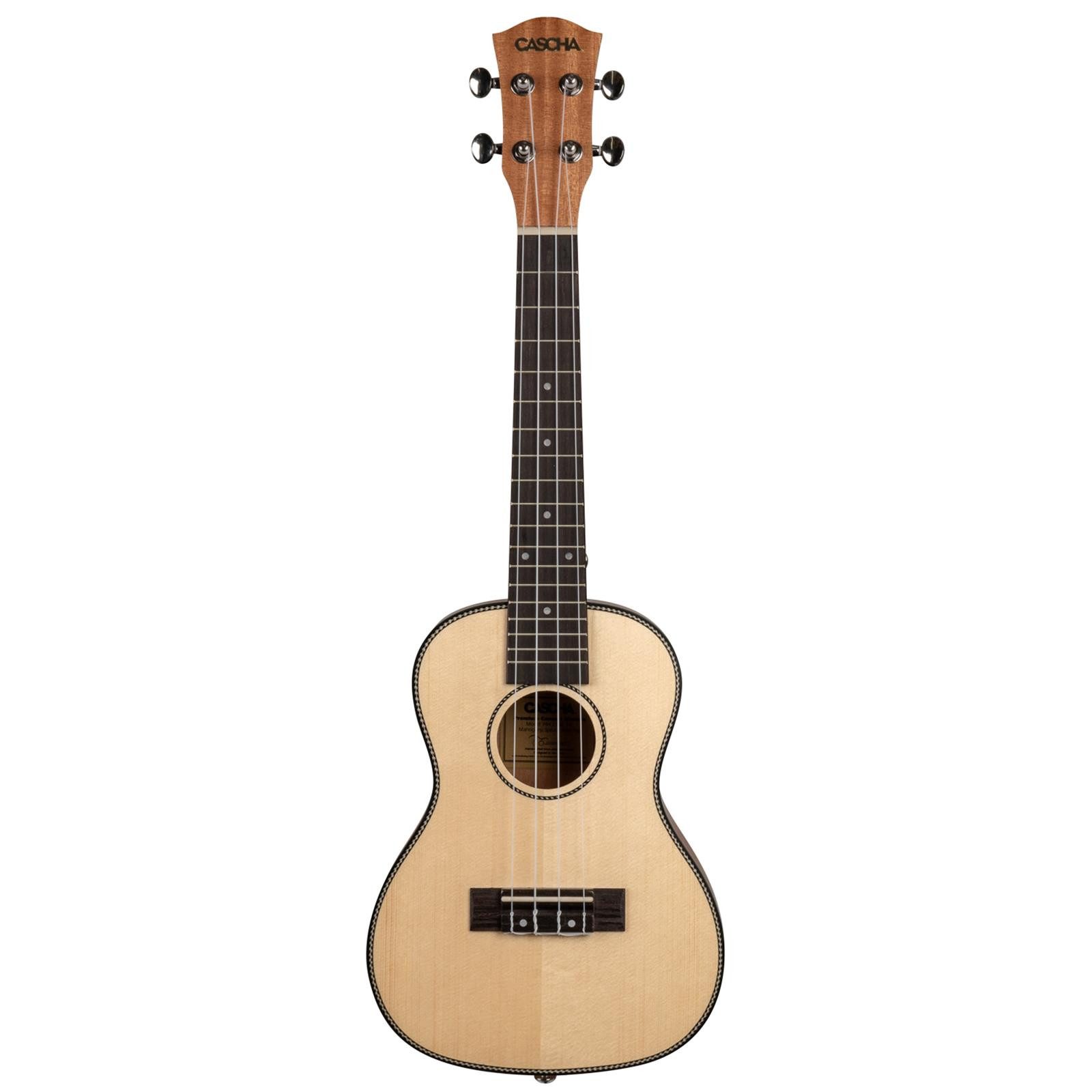 Cascha Ukulele Cascha HH2152DE Solid Top Konzert Ukulele Bundle, Bundle, massive Decke, inkl. Tasche, Lehrbuch, Stimmgerät und 3 Pleks