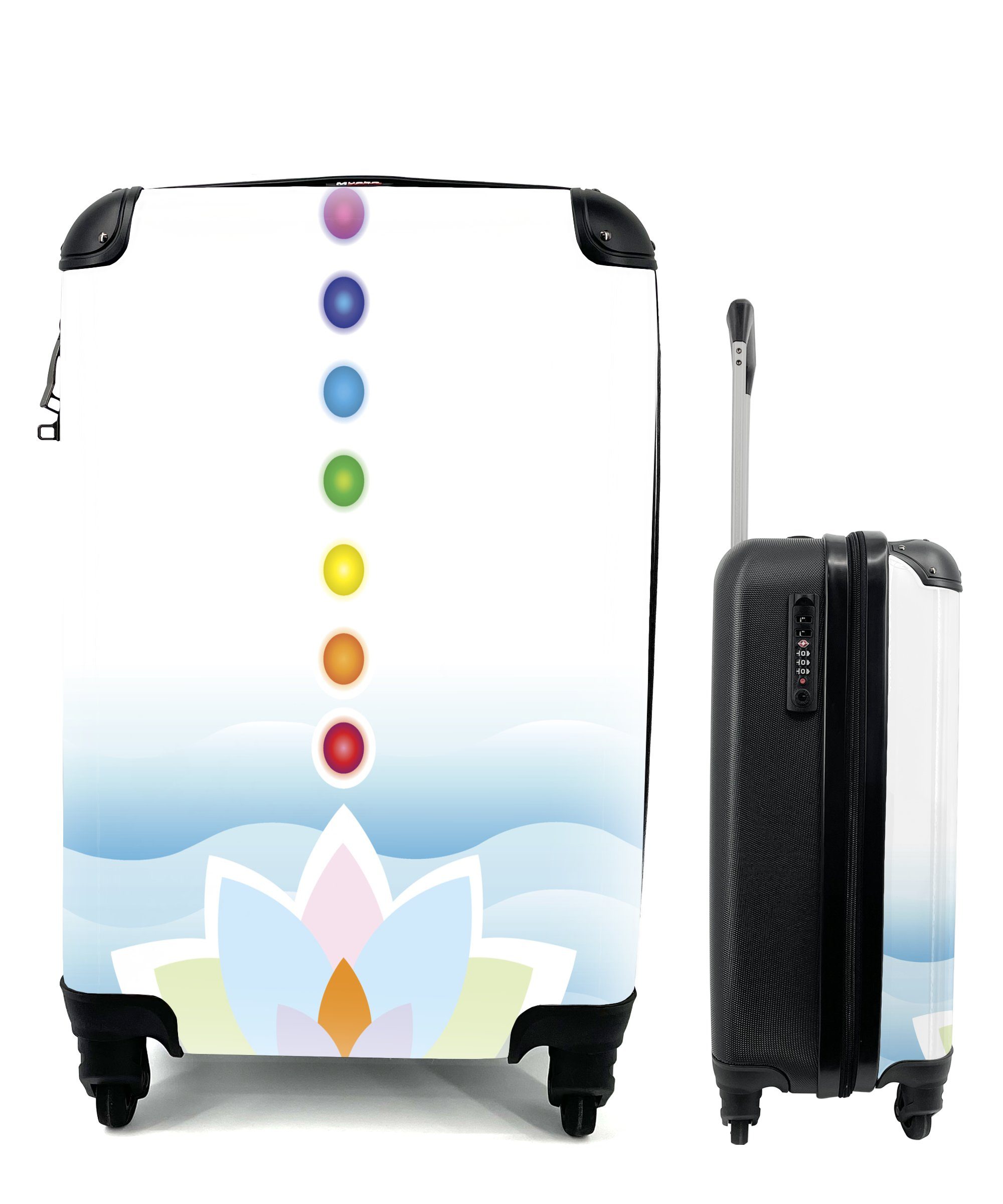 rollen, mit einer 4 Ferien, Chakren, Handgepäckkoffer sieben Rollen, Handgepäck Trolley, mit Reisekoffer Illustration Lotusblume MuchoWow für den Reisetasche