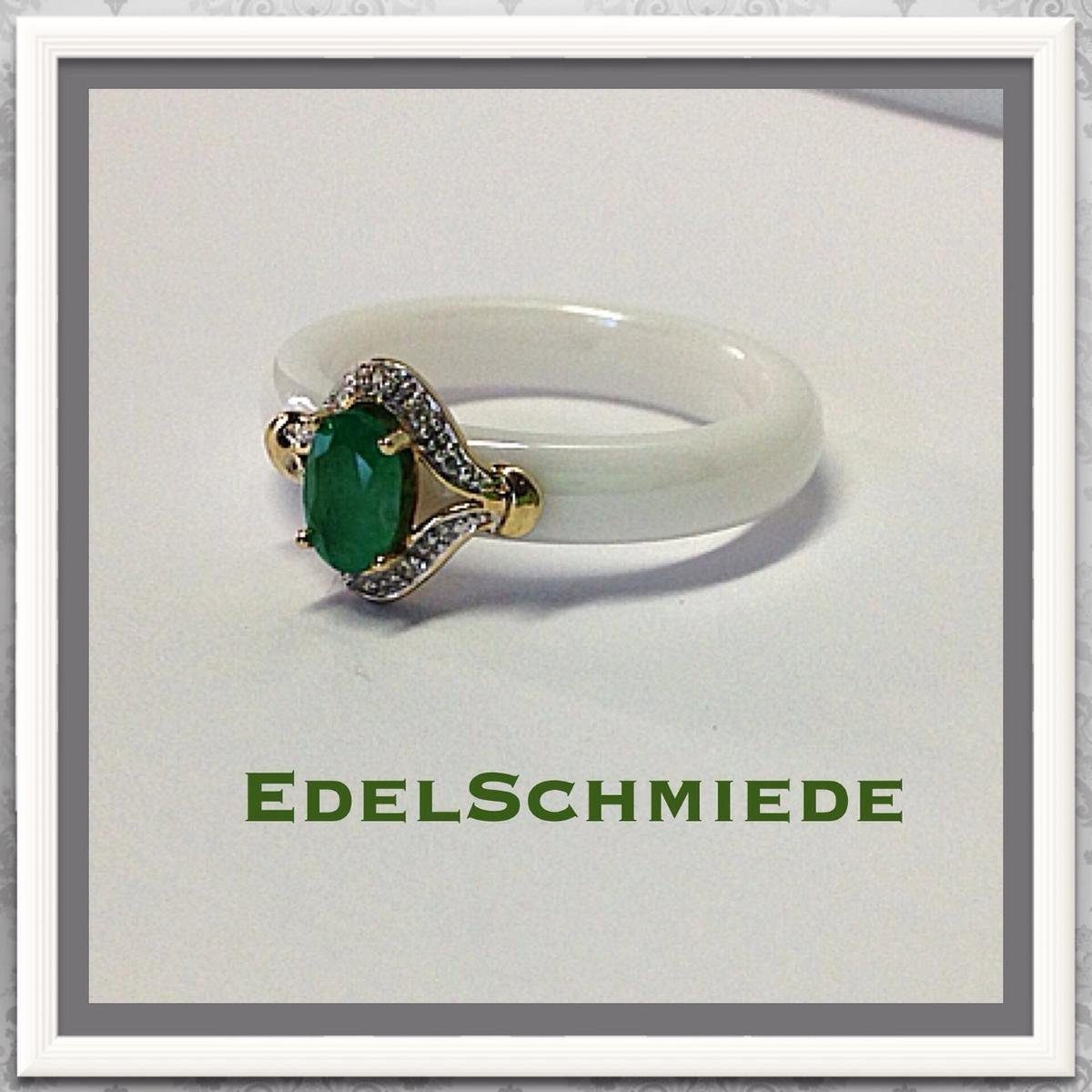 Edelschmiede925 Schmuckset Edelschmiede925 Keramikring mit 585/- Gold und Smaragd + Brillant
