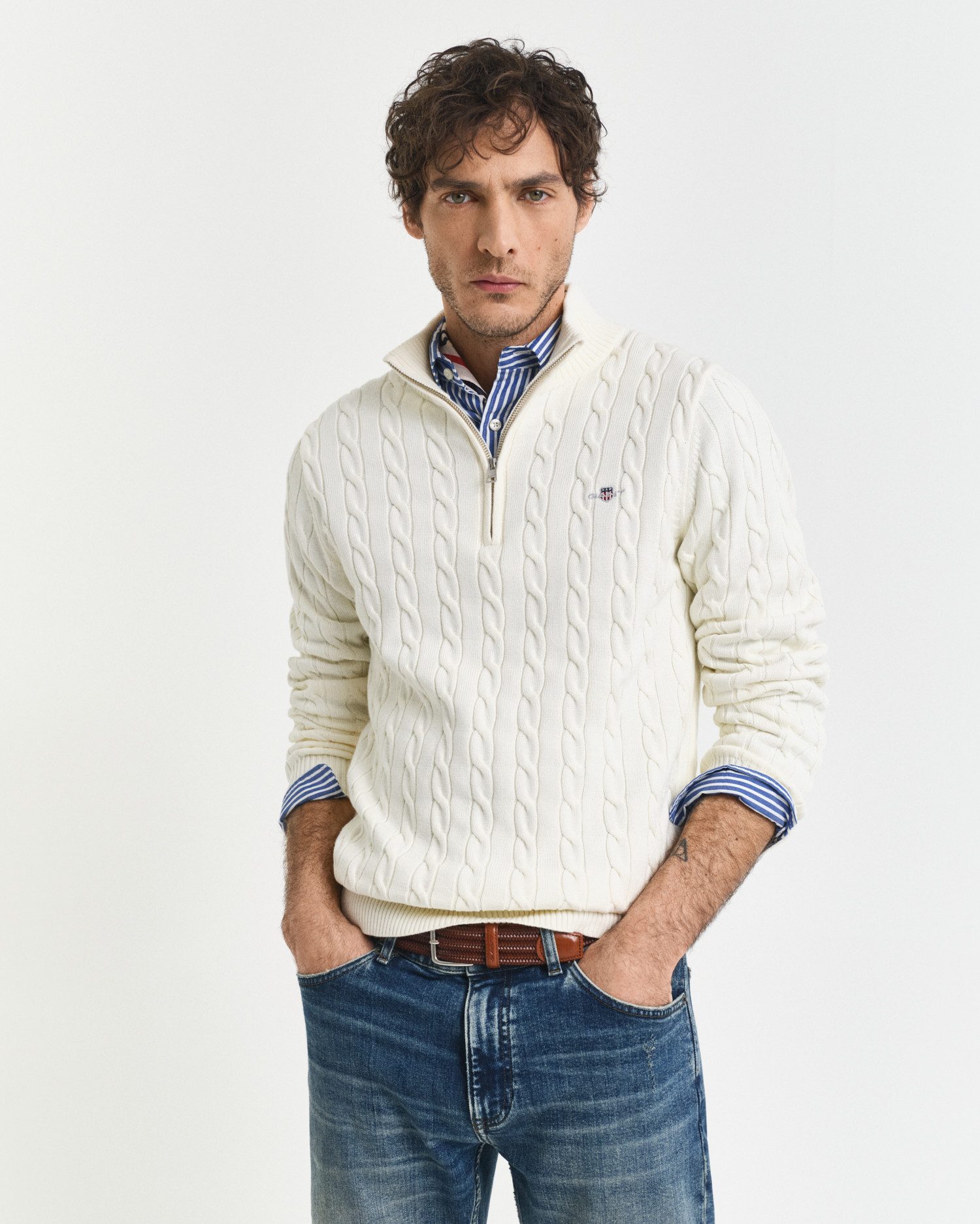 Gant Strickpullover COTTON CABLE HALF ZIP Mit Rundhalsausschnitt günstig online kaufen
