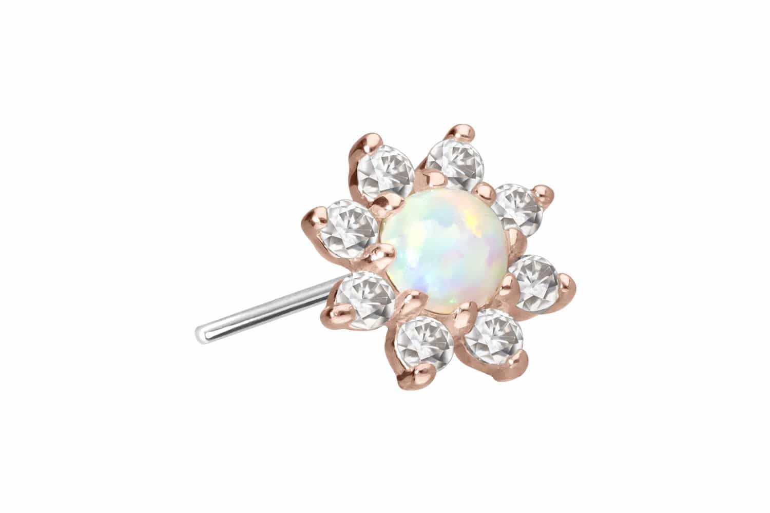 PIERCINGLINE Piercing-Set 14 Karat Gold Aufsatz mit Titan Push Pin MOISSANIT-BLUME + (Push Pins, 1-tlg)