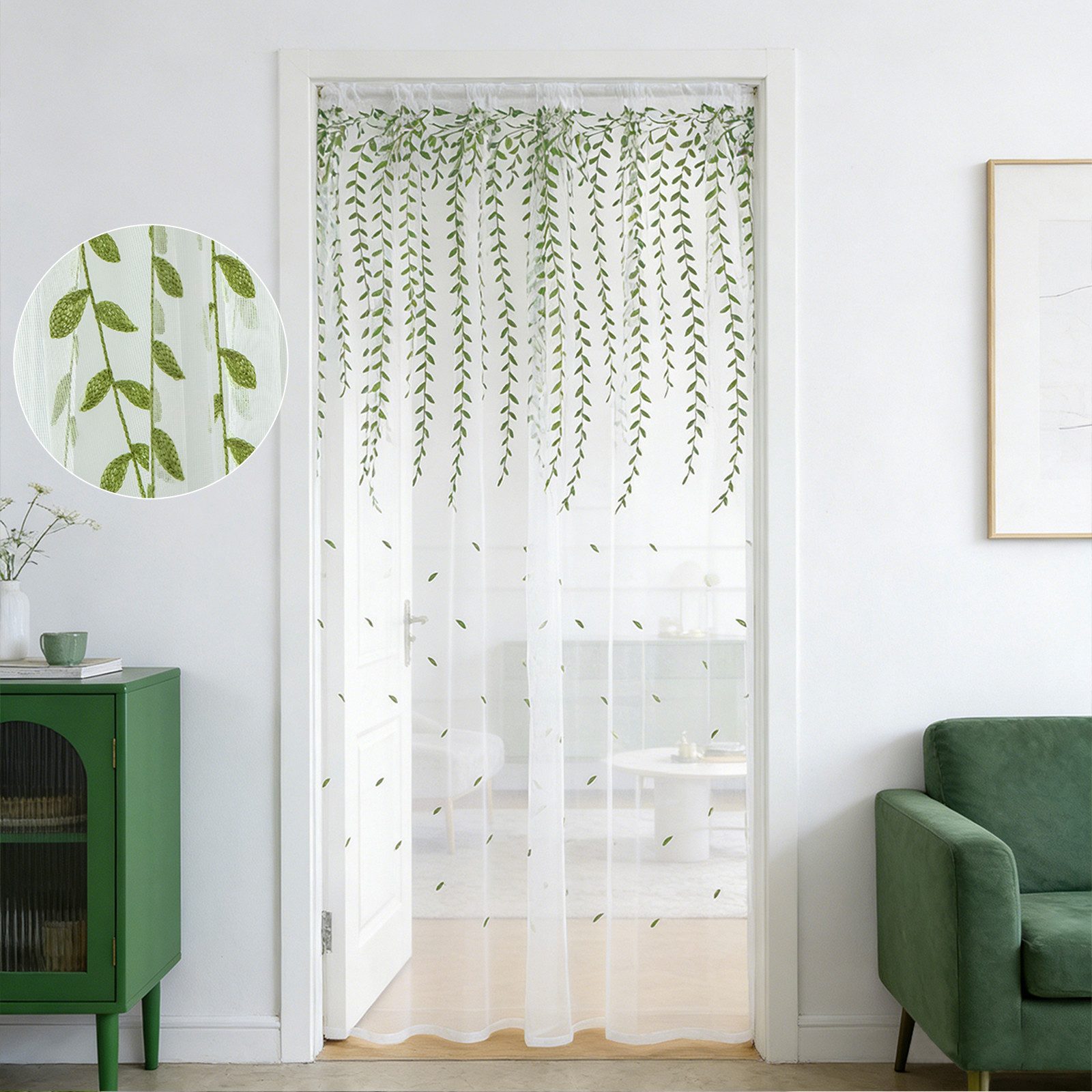 Sunicol Vorhang 2er Set Rankenblatt Bestickt Transparente Gardine Voile für Wohnzimmer, Outdoor Vorhang für Pavillon Terrasse Balkon – Bild 4 von 5