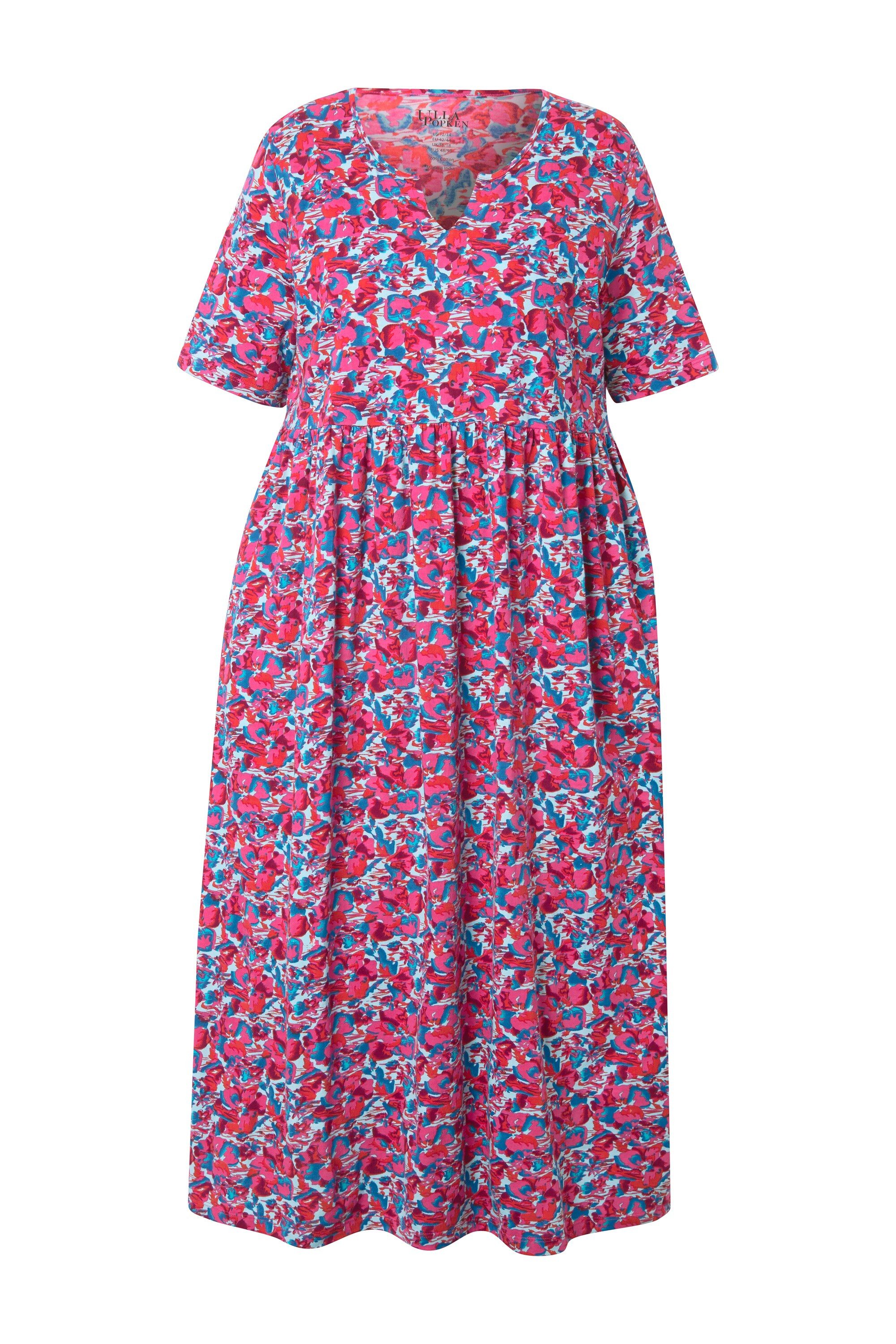 Ulla Popken Maxikleid Maxikleid A-Linie Tunika-Ausschnitt Halbarm günstig online kaufen
