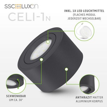 SSC-LUXon Aufbauleuchte CELI-1N Aufbauspot flach anthrazit schwenkbar mit Smart Wifi RGB LED, Warmweiß bis Tageslicht