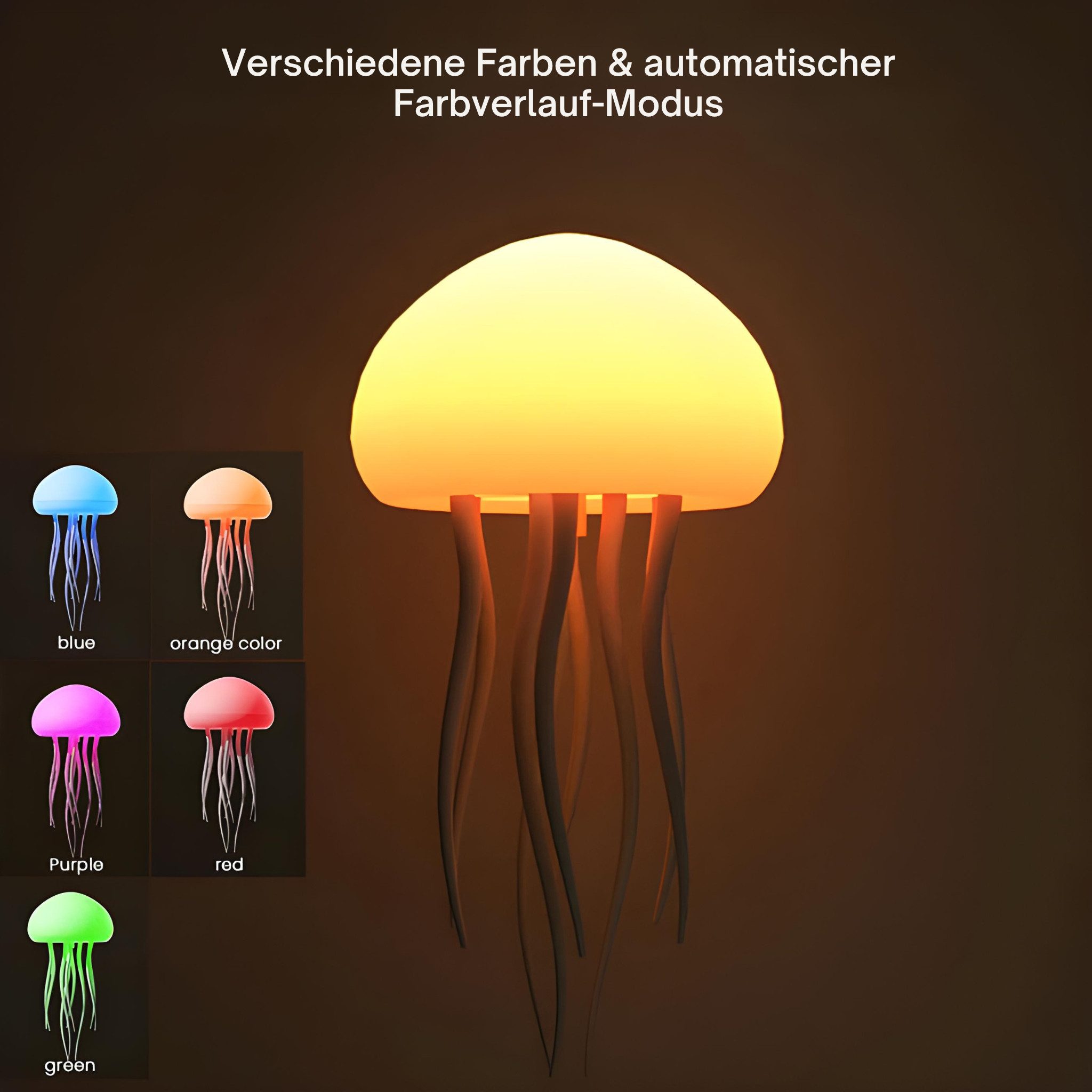 HS.SUPPLY LED Nachttischlampe Jellyfish Lampe, Quallen Lampe, LED Nachttischlampe, LED fest integriert, Farbwechsler, RGB, Tageslichtweiß, Extra-Warmweiß, Kaltweiß, Neutralweiß, RGB-LED, Beweglich & Atmend, mit Musikmodus