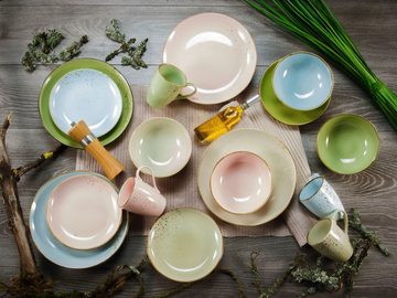 CreaTable Kombiservice Geschirr-Set NATURE COLLECTION Pastell (16-tlg), 4 Personen, Steinzeug, Service, Pastelltöne, 16 Teile, für 4 Personen