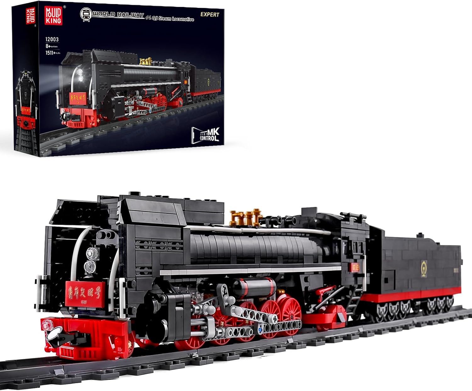 Mould King 12003 Vorwärtsdampflokomotive MOC Klemmbausteine 1552 Teile Konstruktionsspielsteine, (Set, 1552 St)