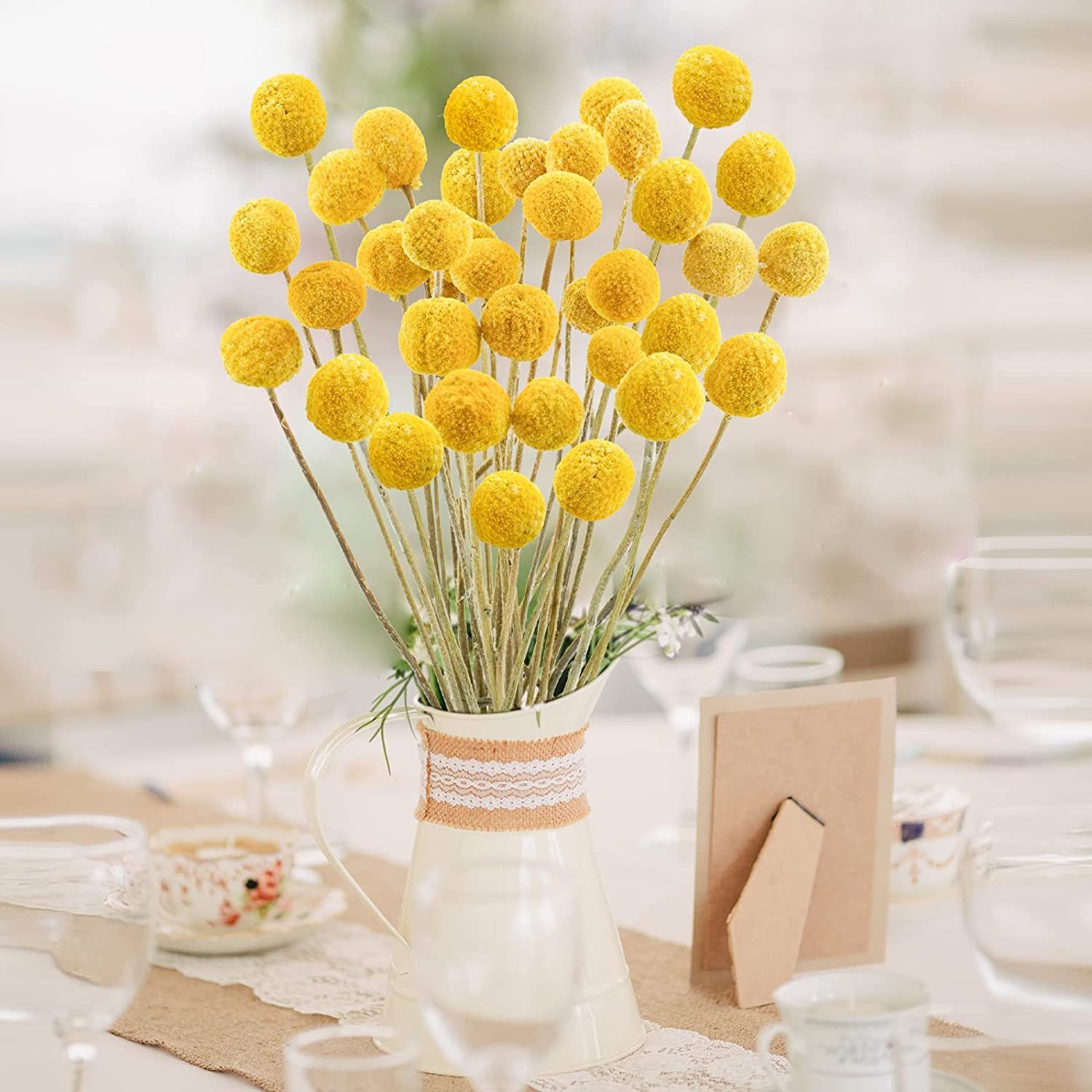 Trockenblume Pampasgras Getrocknete Craspedia Globosa 30 Stück Trockenblumen, Forrlite, Höhe 45 cm, Getrocknete Blumen für Blumenarrangements, Hochzeit,Vase,Dekoration
