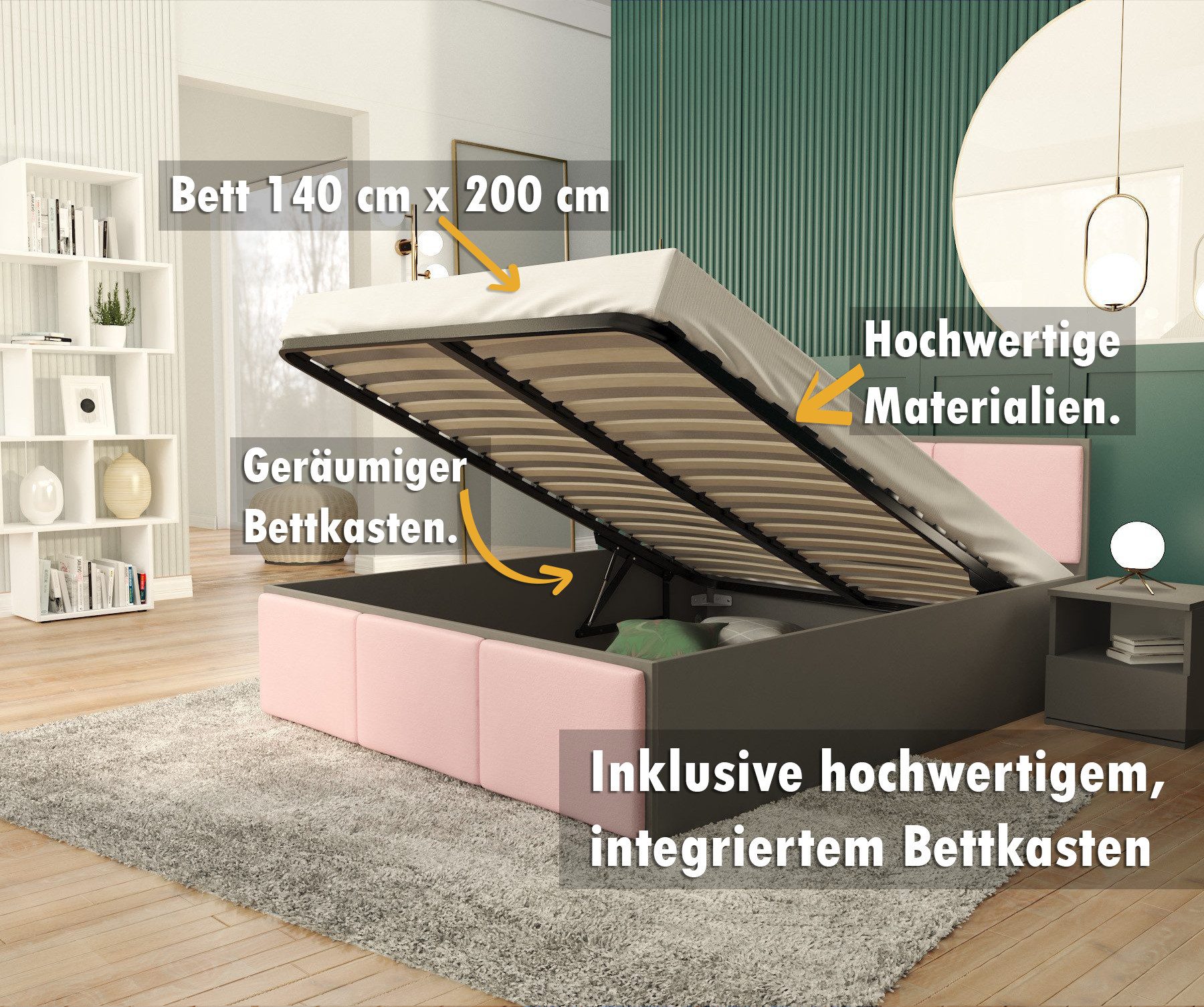 FDM Stauraumbett mit Bettkasten und Lattenrost günstig online kaufen